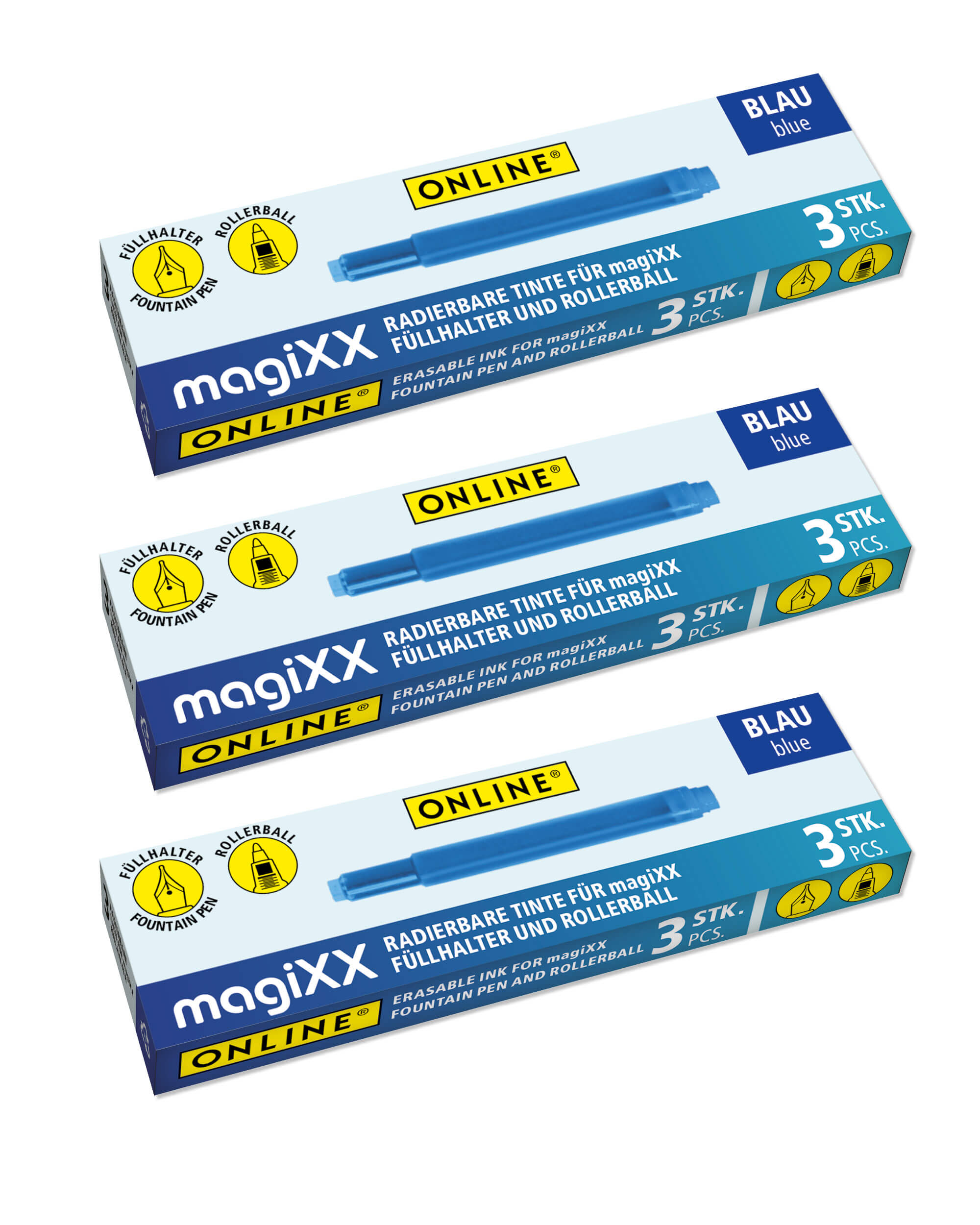 9x radierbare Tintenpatronen für magiXX Füllhalter, Vorteilspack, blauschreibend