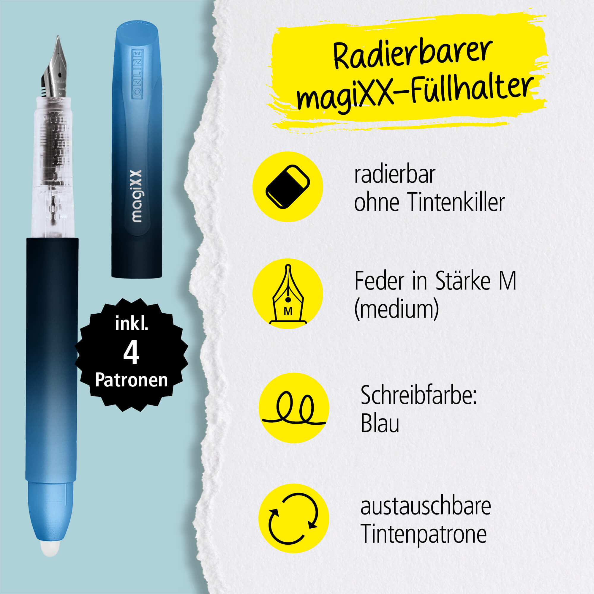 Radierbarer Füller ONLINE magiXX Deep Ocean inkl. Tintenpatronen Radierbarer Füller ONLINE magiXX Deep Ocean inkl. Tintenpatronen