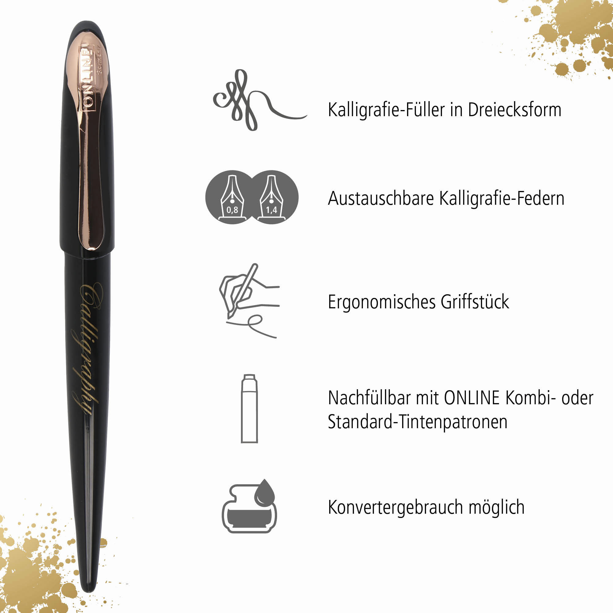 Unser Kalligrafie-Füller mit ergonomischer Dreiecksform, geeignet für Konverter