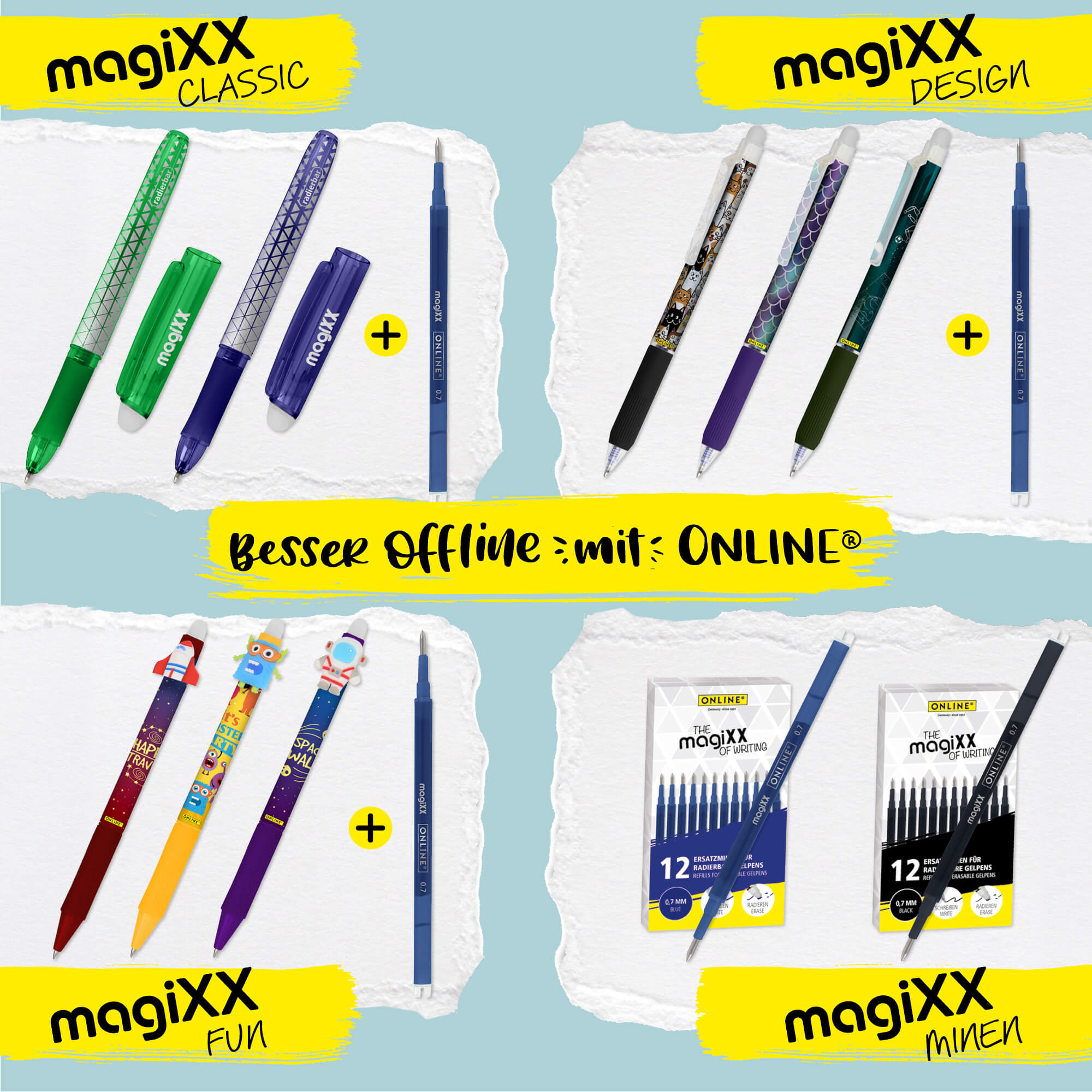 12er Pack Gel-Mine magiXX L radierbar, bunt