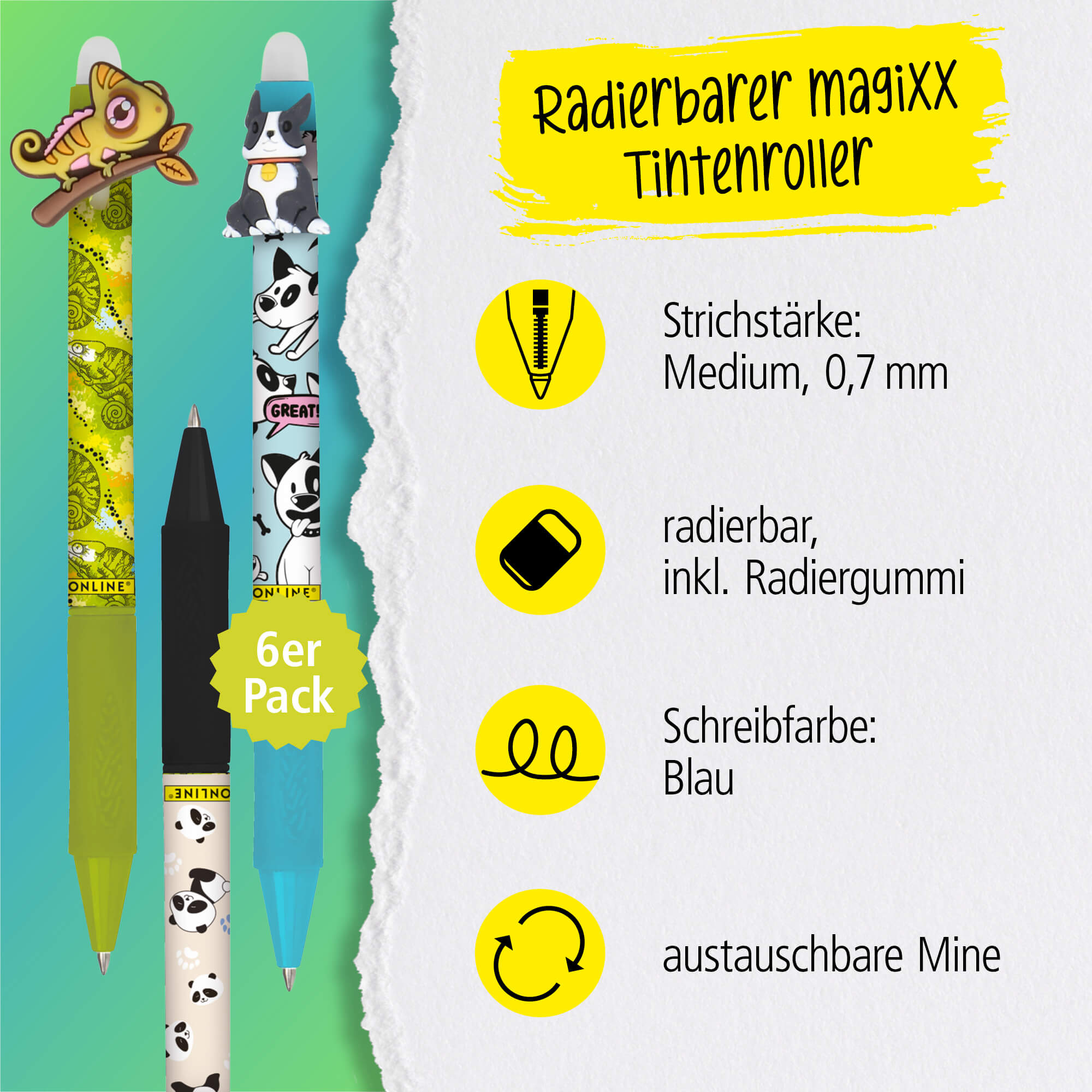 Radierbare Gelschreiber magiXX Fun Wild Life, 6er Pack Radierbare Gelschreiber magiXX Fun Wild Life, 6er Pack
