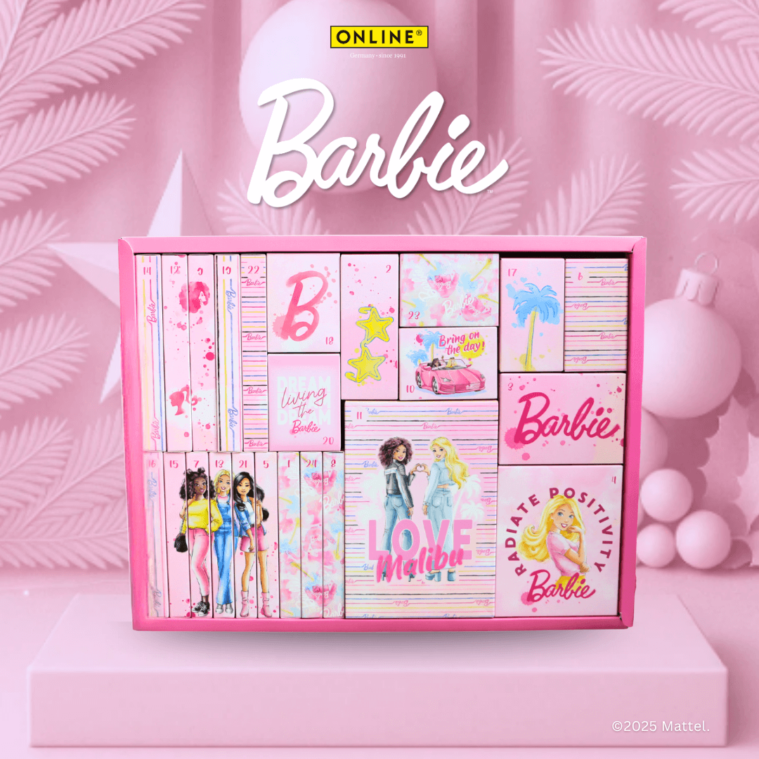 ONLINE Barbie Adventskalender 2025, Kreativ Kalender für Mädchen & Jungen mit über 25 Barbie Produkten