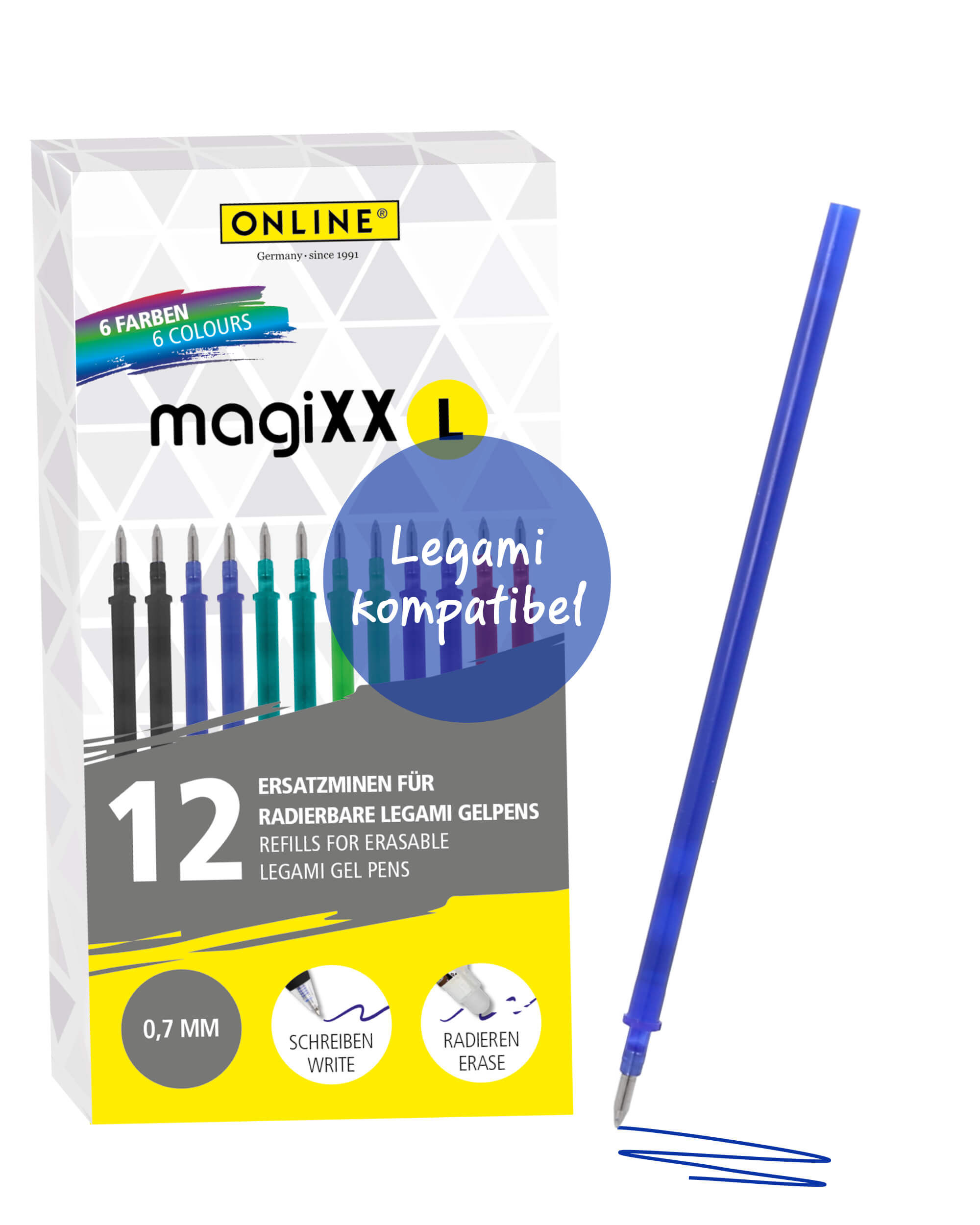 12er Pack Gel-Mine magiXX L radierbar, bunt