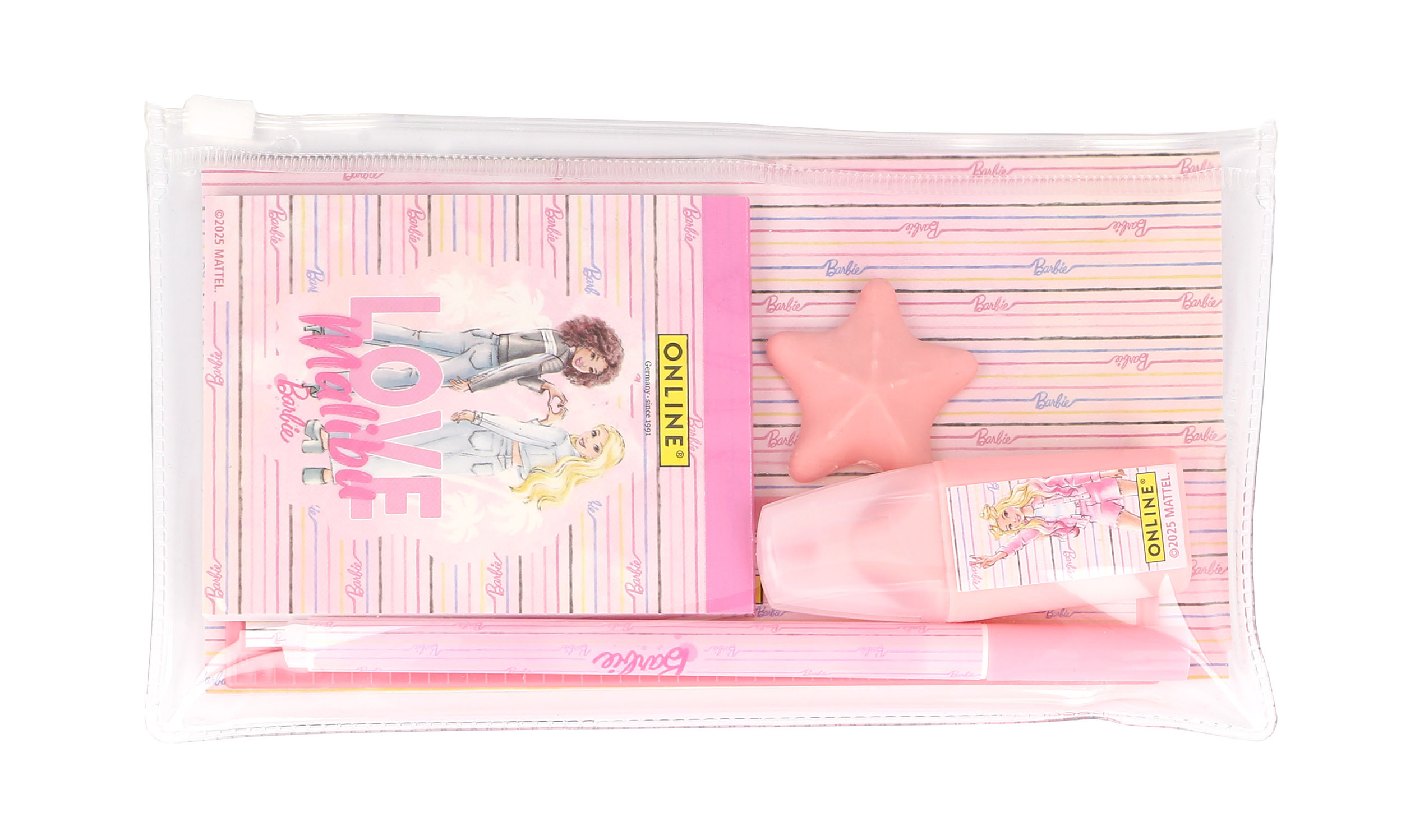 Barbie School Set, mit Gelstift, Textmarker, Notizblock, Mäppchen, Lineal und Radiergummi