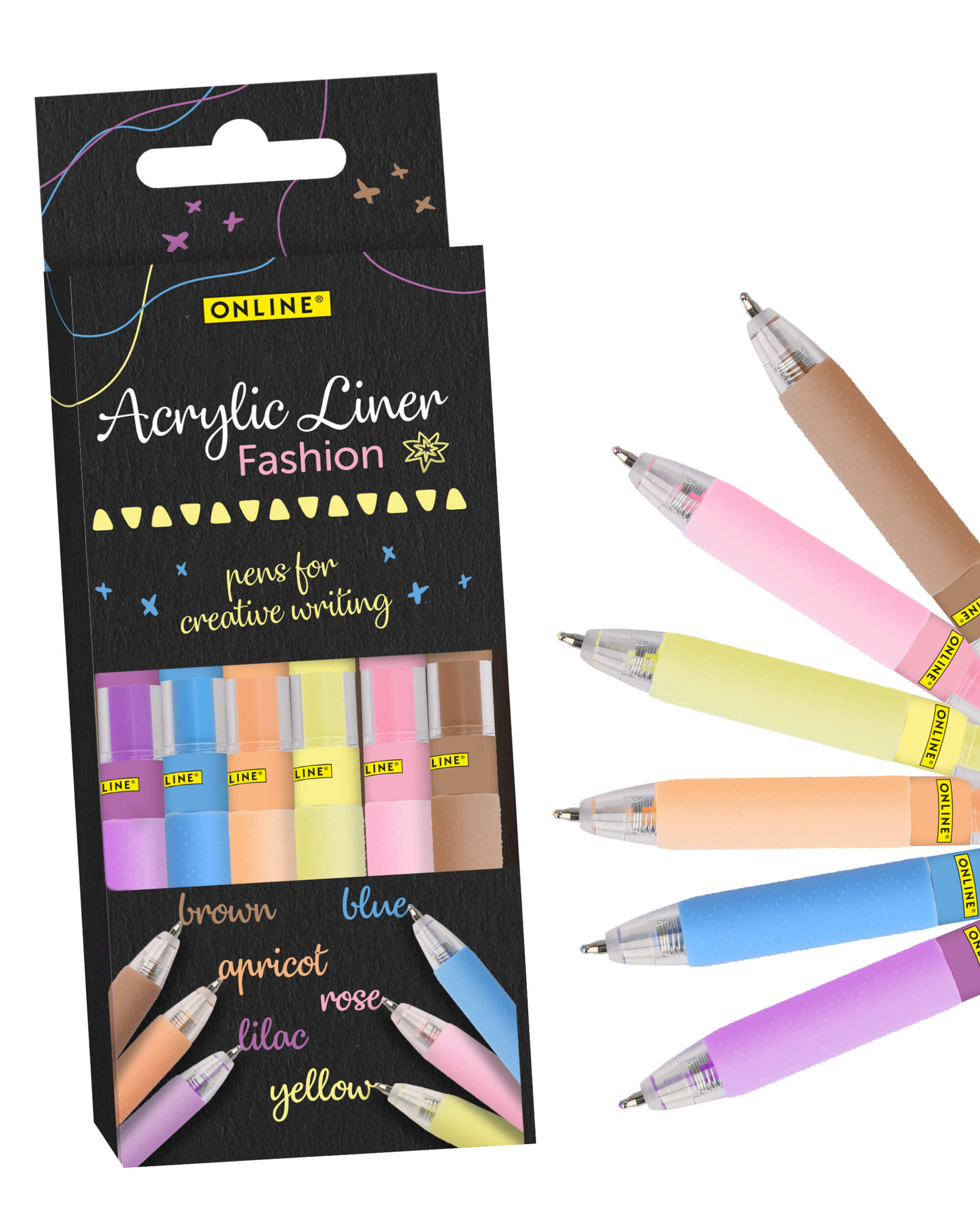Acryl Liner Fashion, Pastell-Farben, 6er-Set