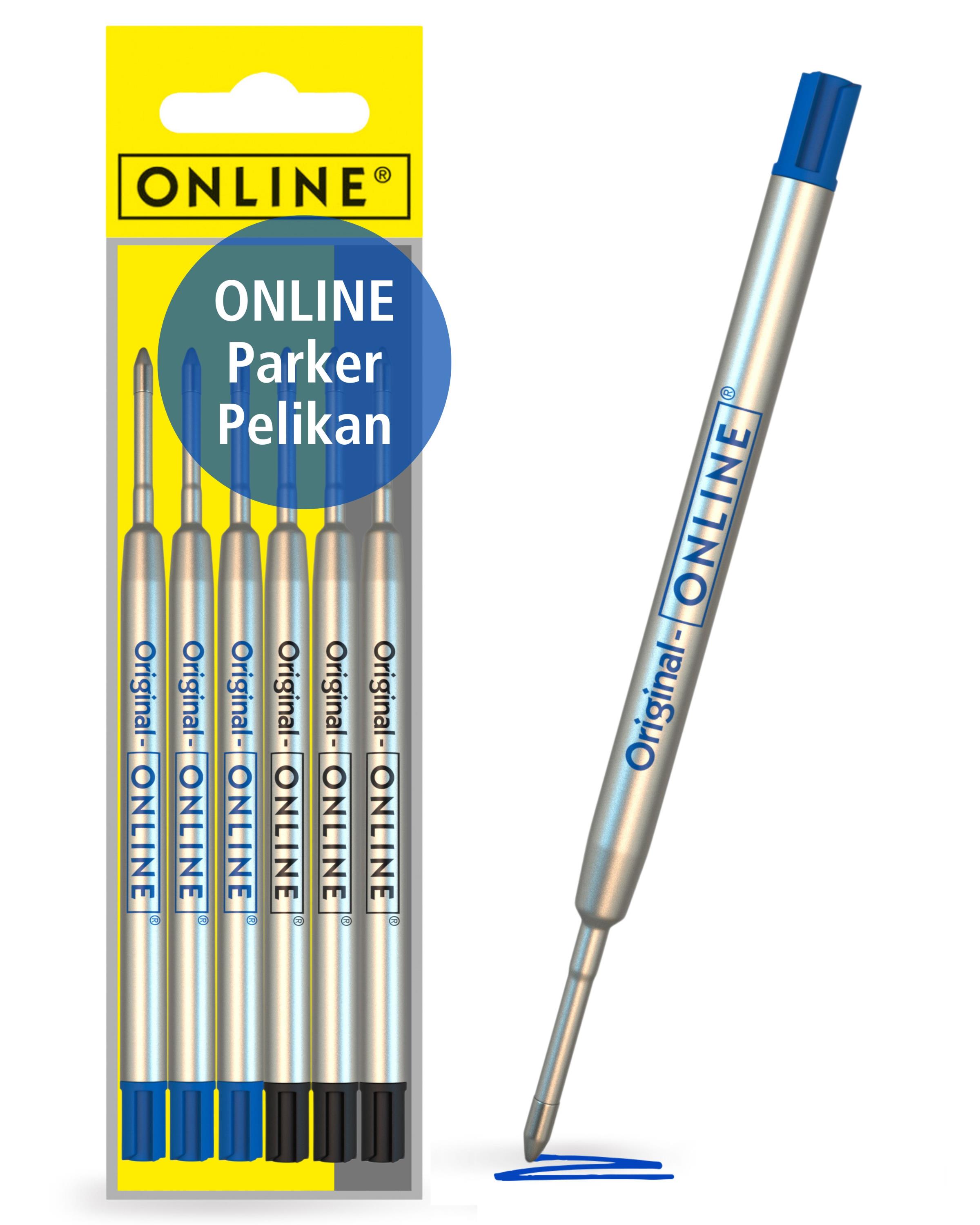 Internationale Großraumminen Set, 6 Stück (schwarz, blau) Kugelschreibermine Großraummine schwarz und blau