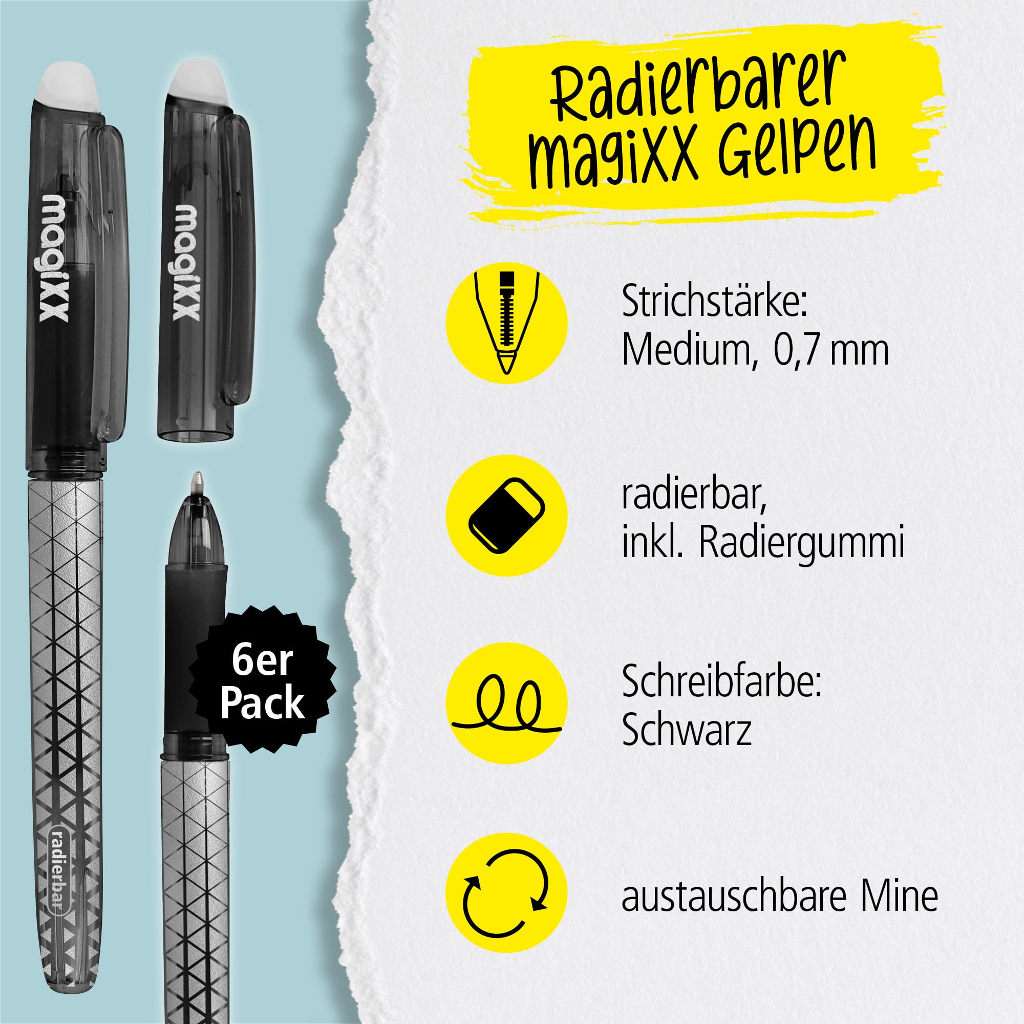 Radierbarer Gelpen ONLINE magiXX Classic Schwarz, 6 Stück