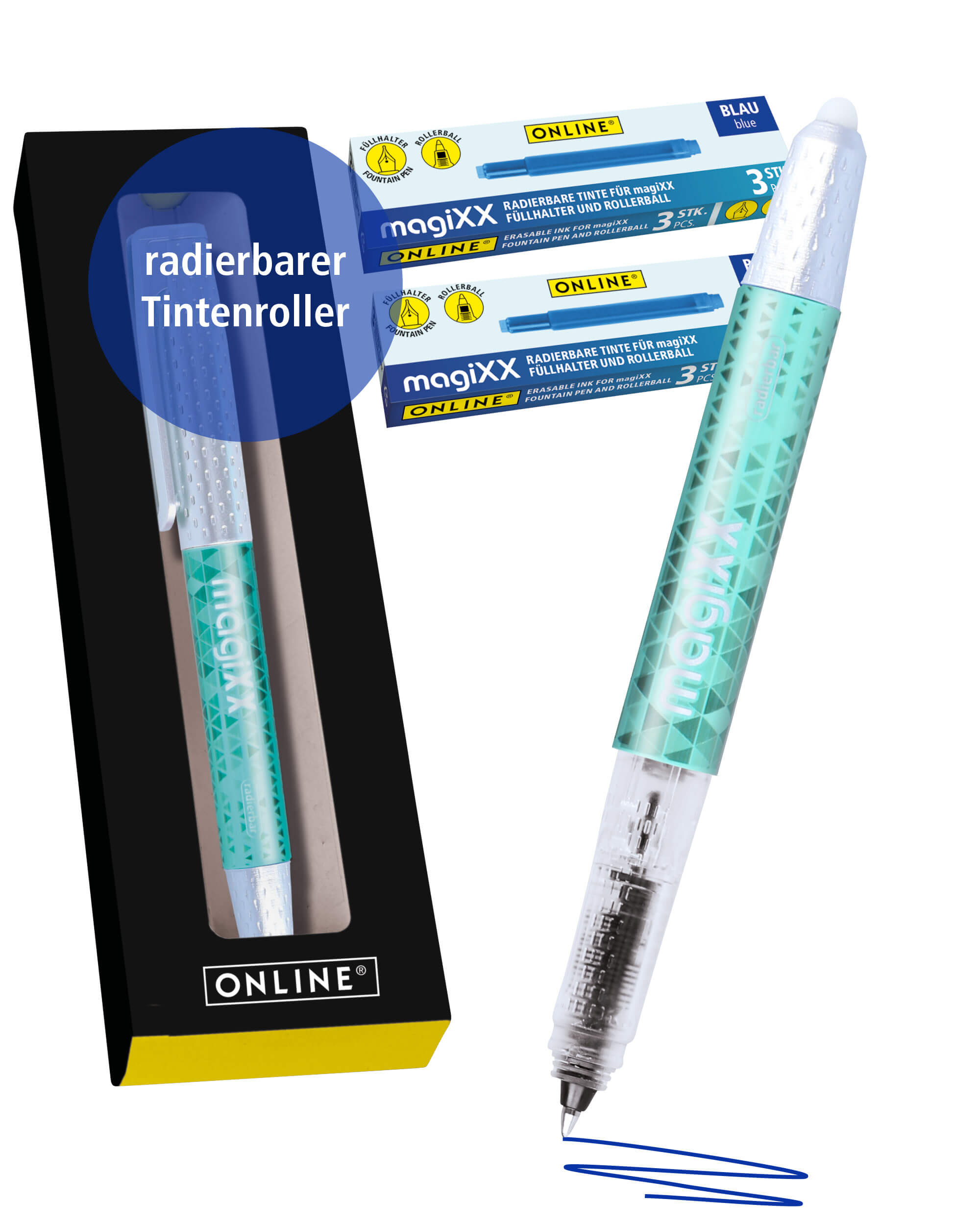 Radierbarer Patronenrollerball ONLINE magiXX Blue inkl. Tintenpatronen