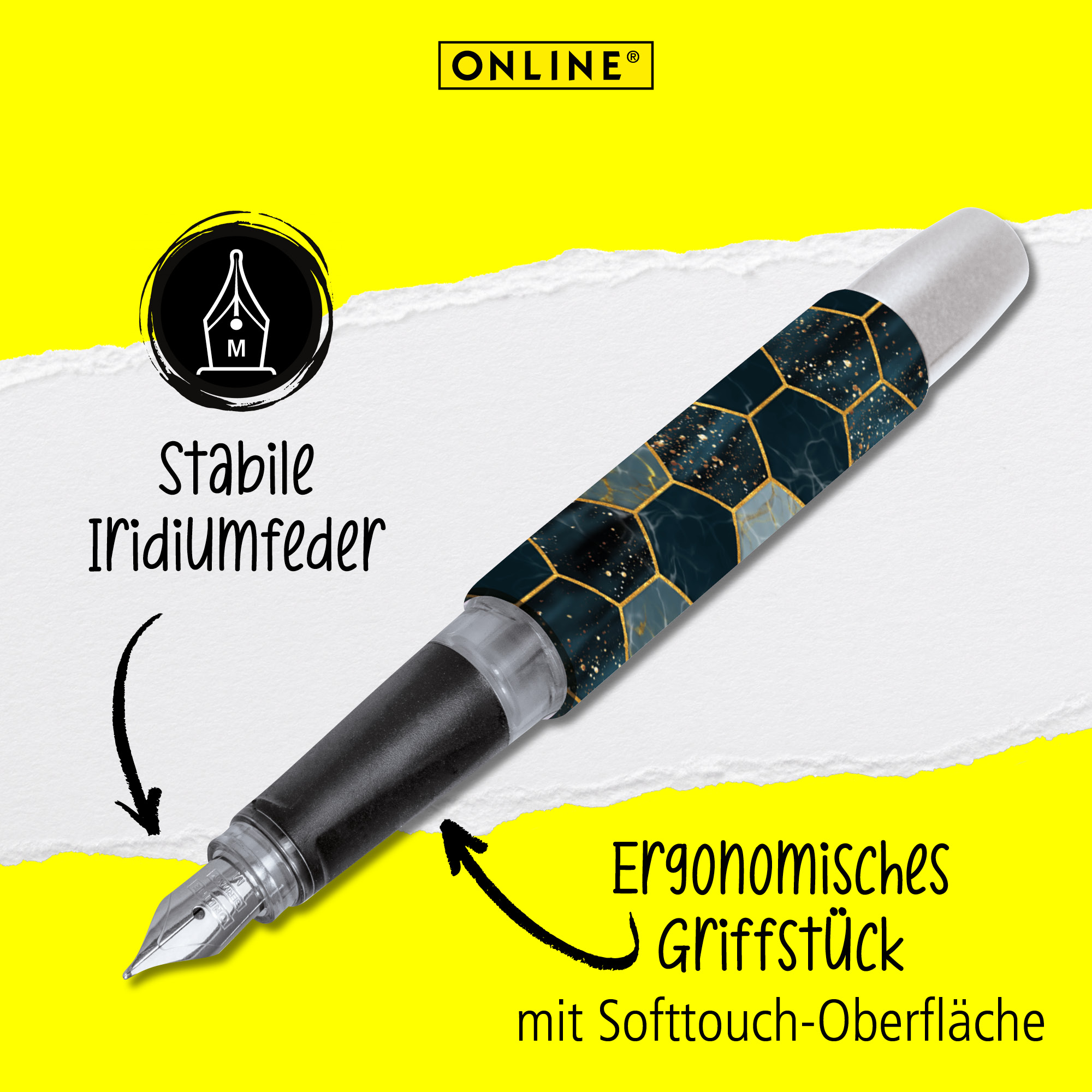 Füllhalter Campus Blue Hexagon mit ergonomischem Griffstück