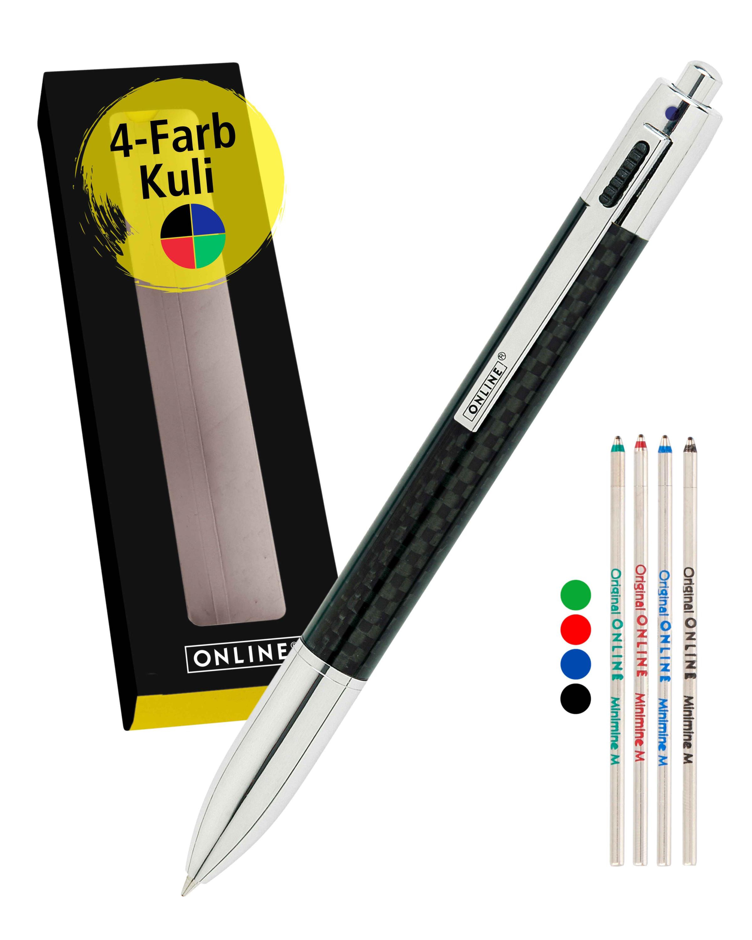 4-Farb-Carbon Kugelschreiber, inkl. Ersatzminen