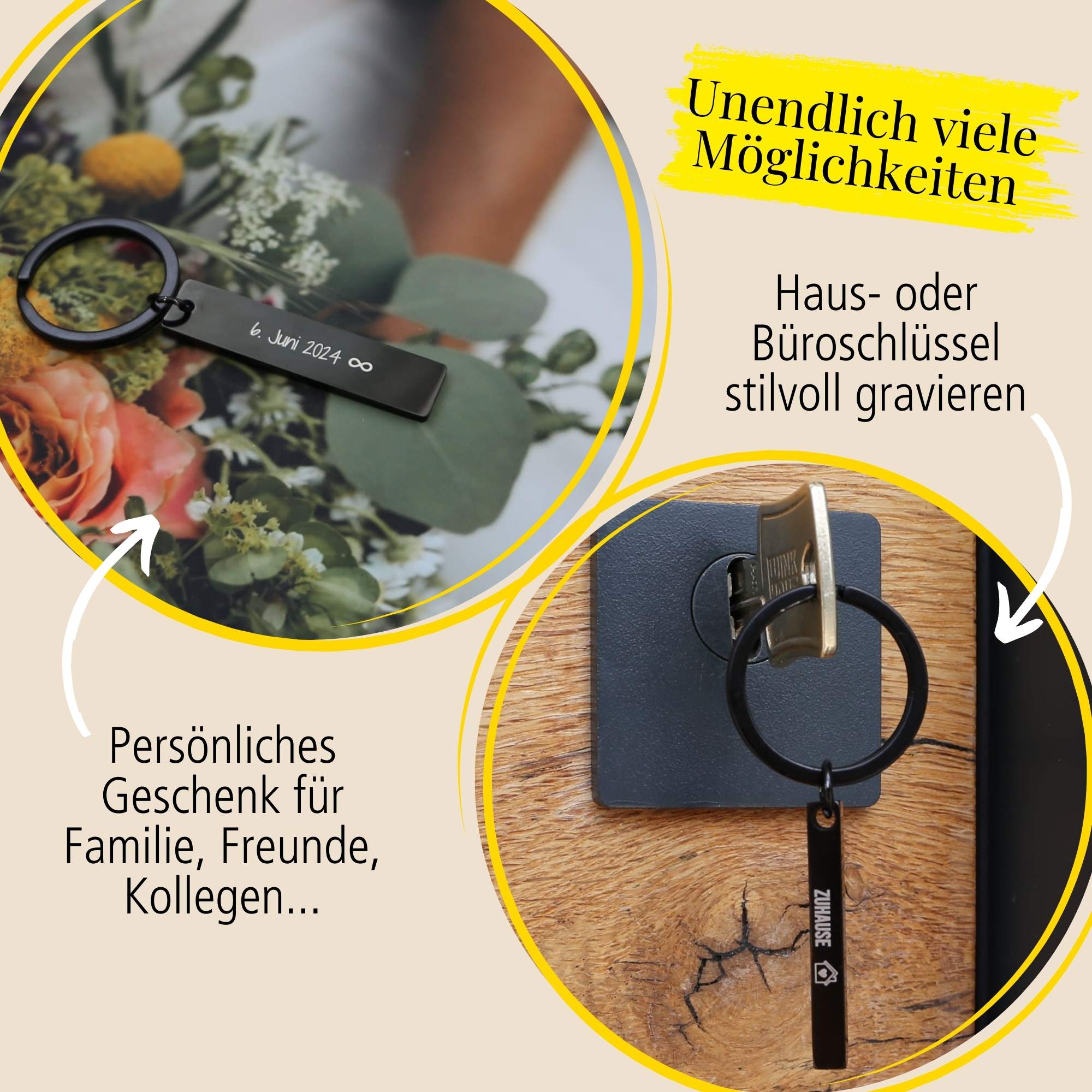 Schlüsselanhänger Plättchen Schwarz Personalisiert