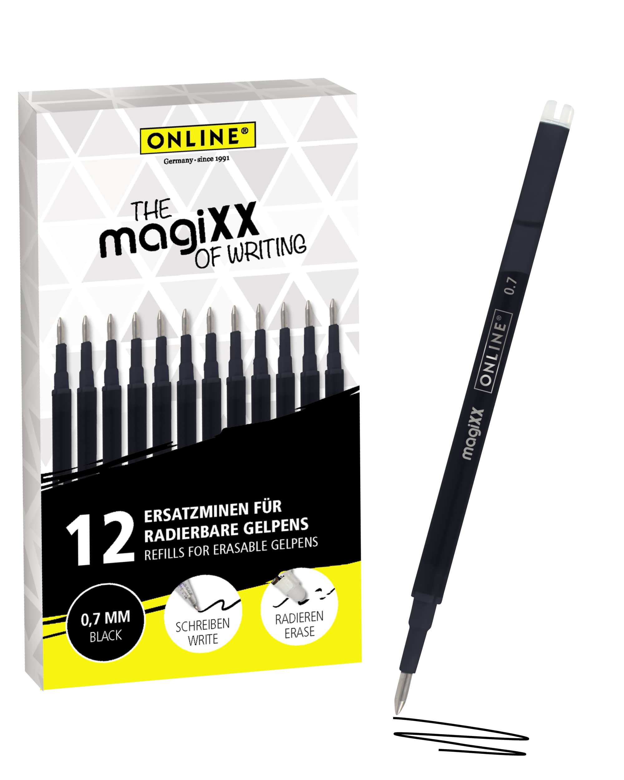 Radierbare Ersatzminen für ONLINE magiXX Gelschreiber - 0,7 mm schwarz