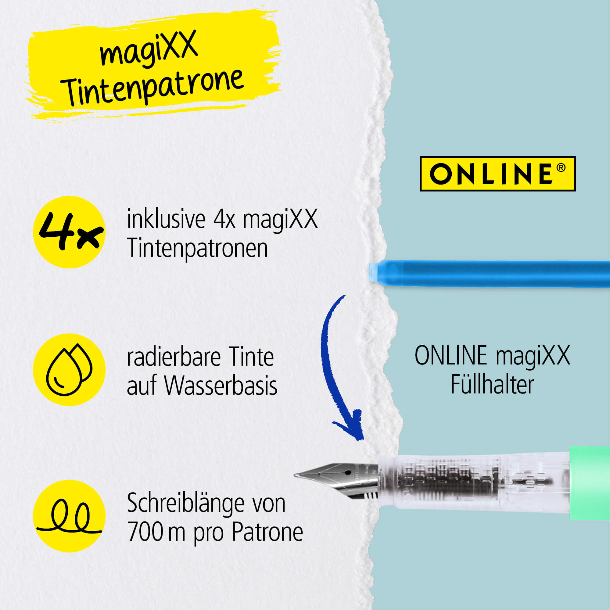Radierbarer Füller ONLINE magiXX Turquoise Dream inkl. Tintenpatronen Radierbarer Füller ONLINE magiXX Turquoise Dream inkl. Tintenpatronen