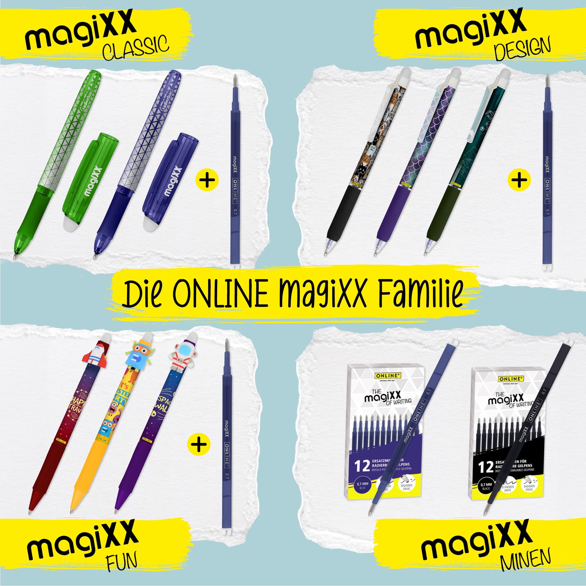 Radierbare Ersatzminen für ONLINE magiXX Gelschreiber - 0,7 mm schwarz