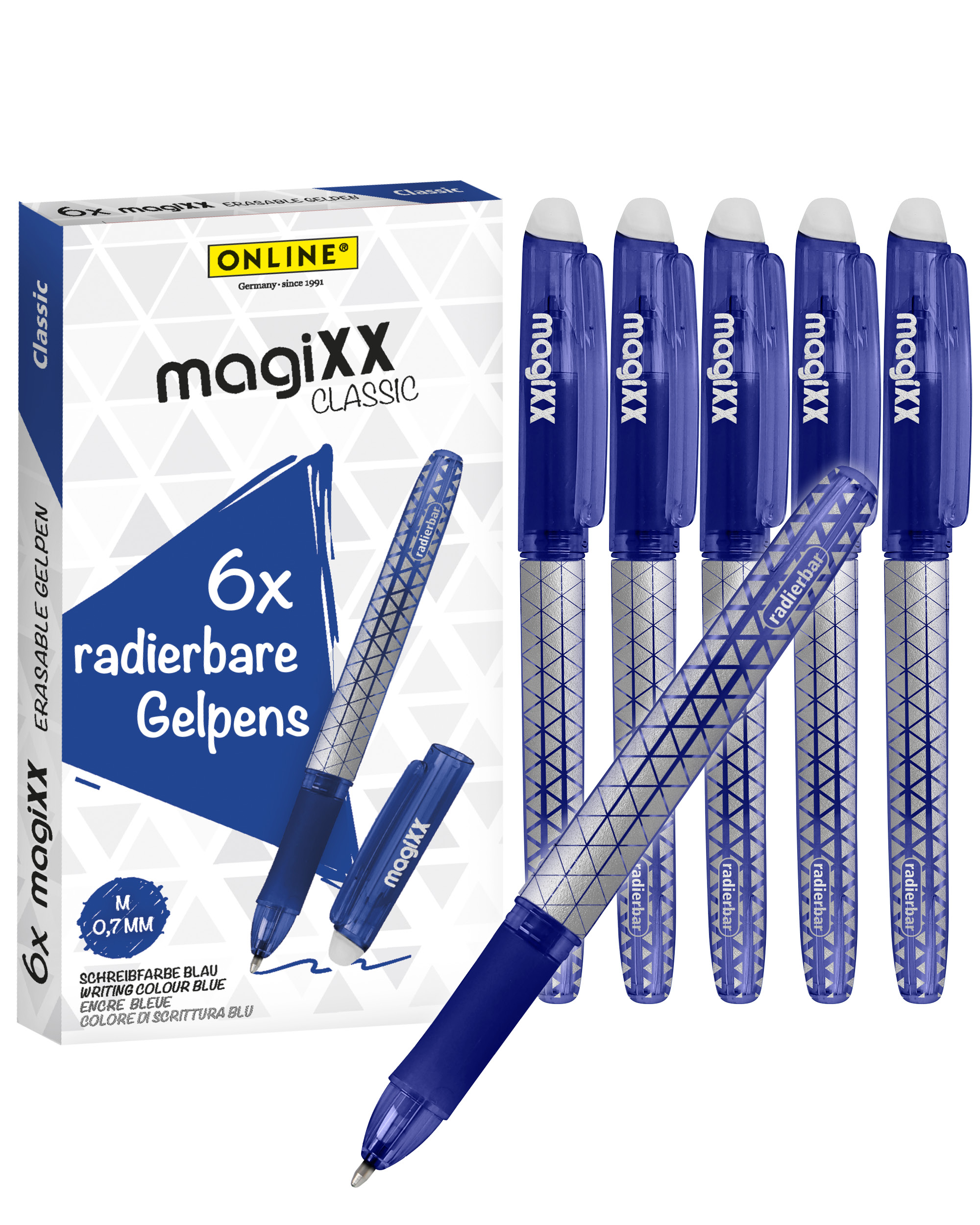 Radierbarer Gelschreiber ONLINE magiXX Classic Blue, 6 Stück Radierbarer Gelschreiber ONLINE magiXX Classic Blue, 6 Stück
