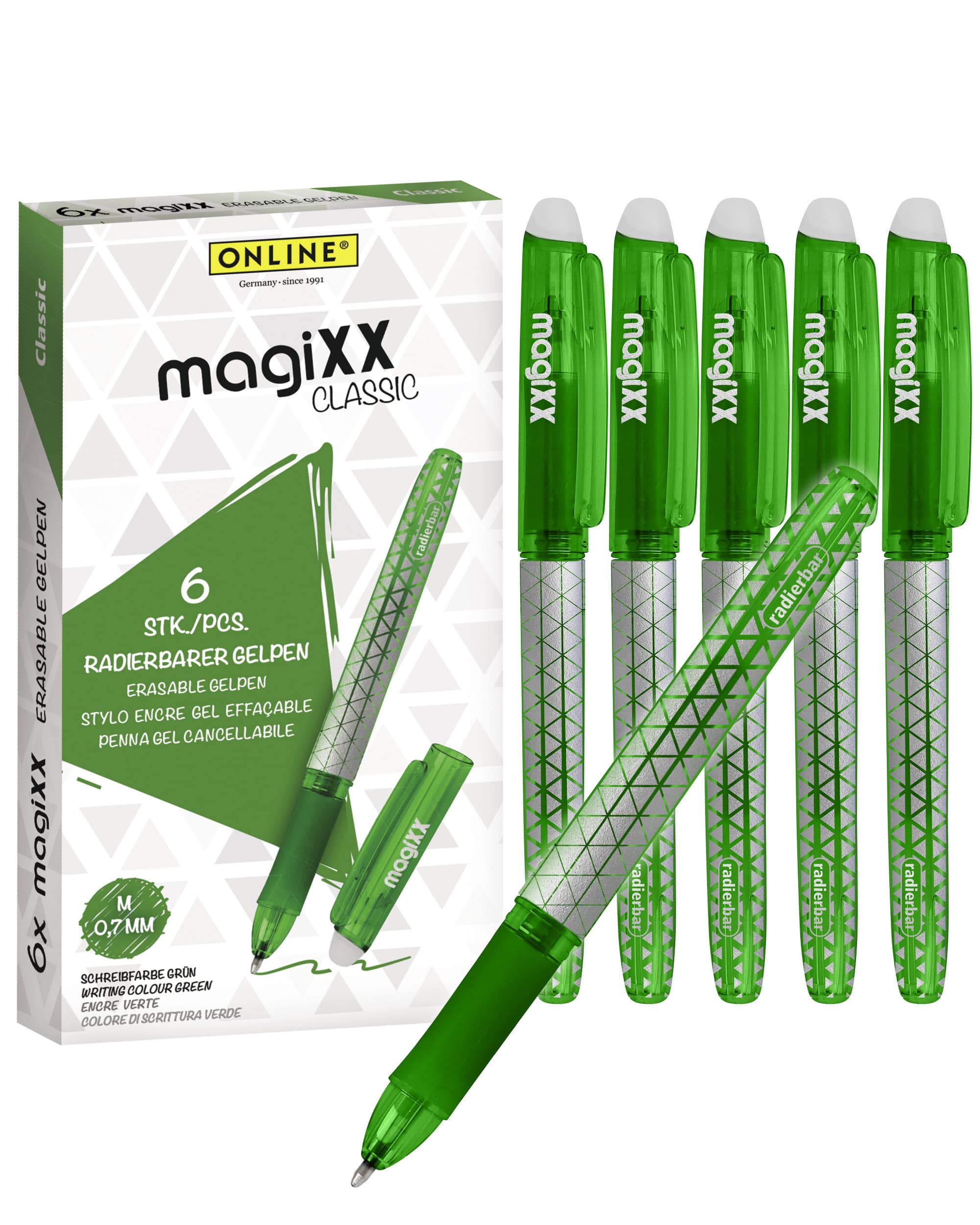 Radierbarer Gelpen ONLINE magiXX Classic Grün, 6er Pack
