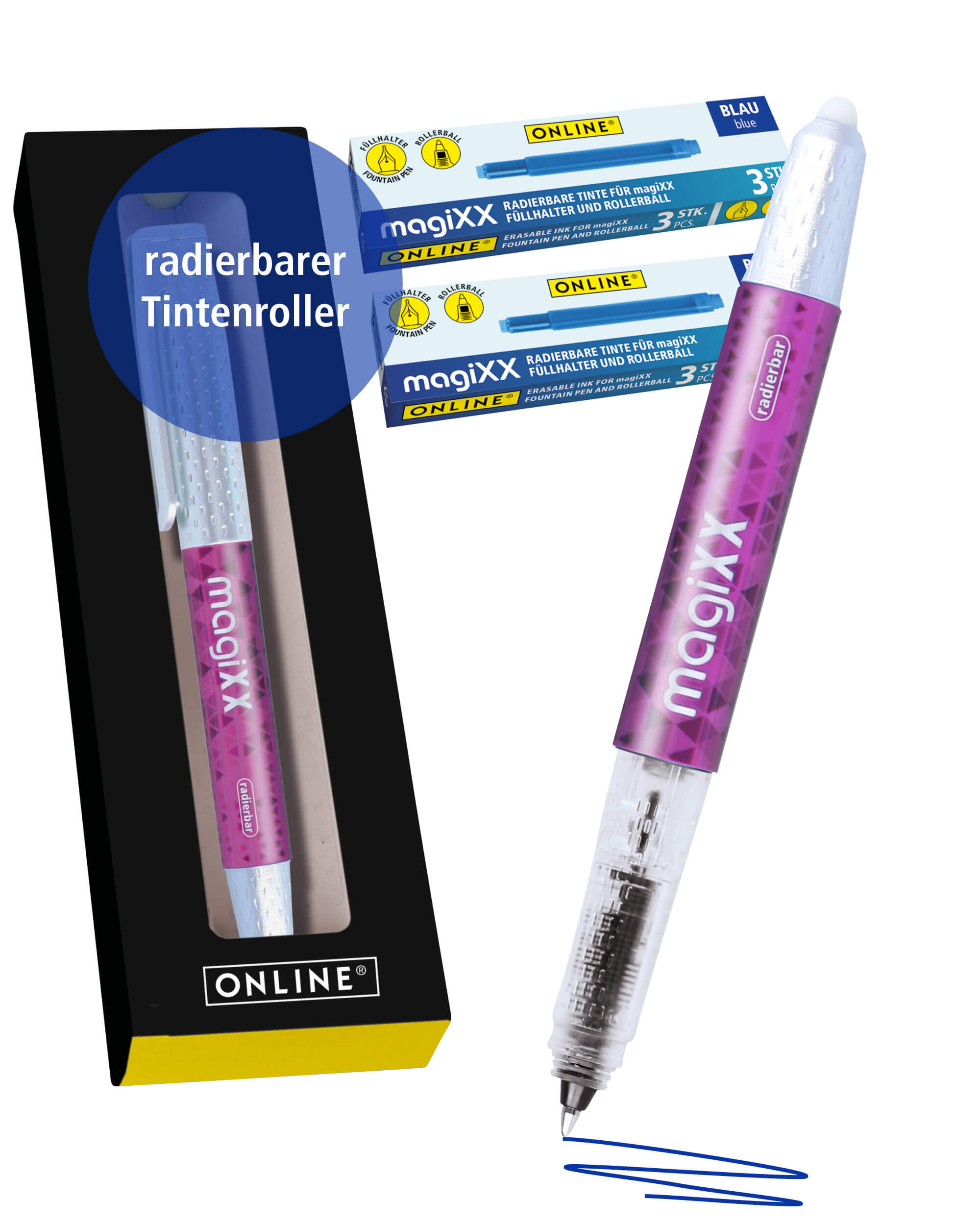Radierbarer Patronenrollerball ONLINE magiXX Black inkl. Tintenpatronen