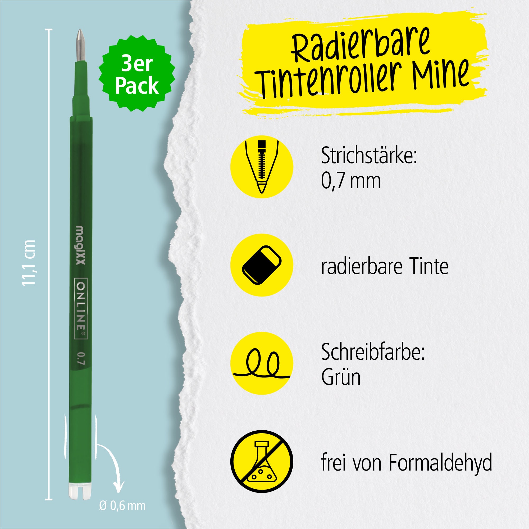 Radierbare Ersatzminen für ONLINE magiXX Gelschreiber - 0,7 mm grün