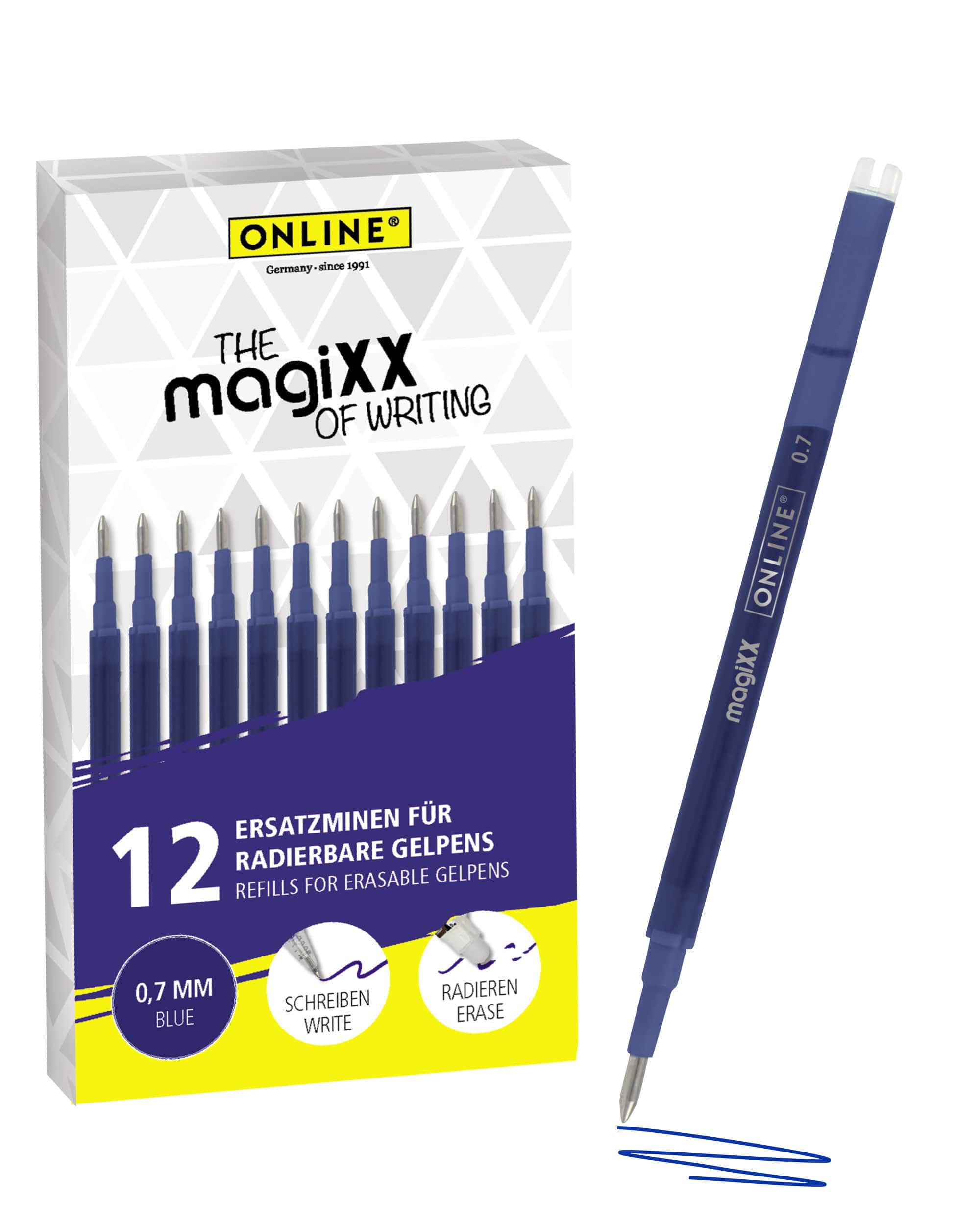Radierbare Ersatzminen für ONLINE magiXX Gelschreiber - 0,7 mm blau Radierbare Ersatzminen für ONLINE magiXX Gelschreiber - 0,7 mm blau