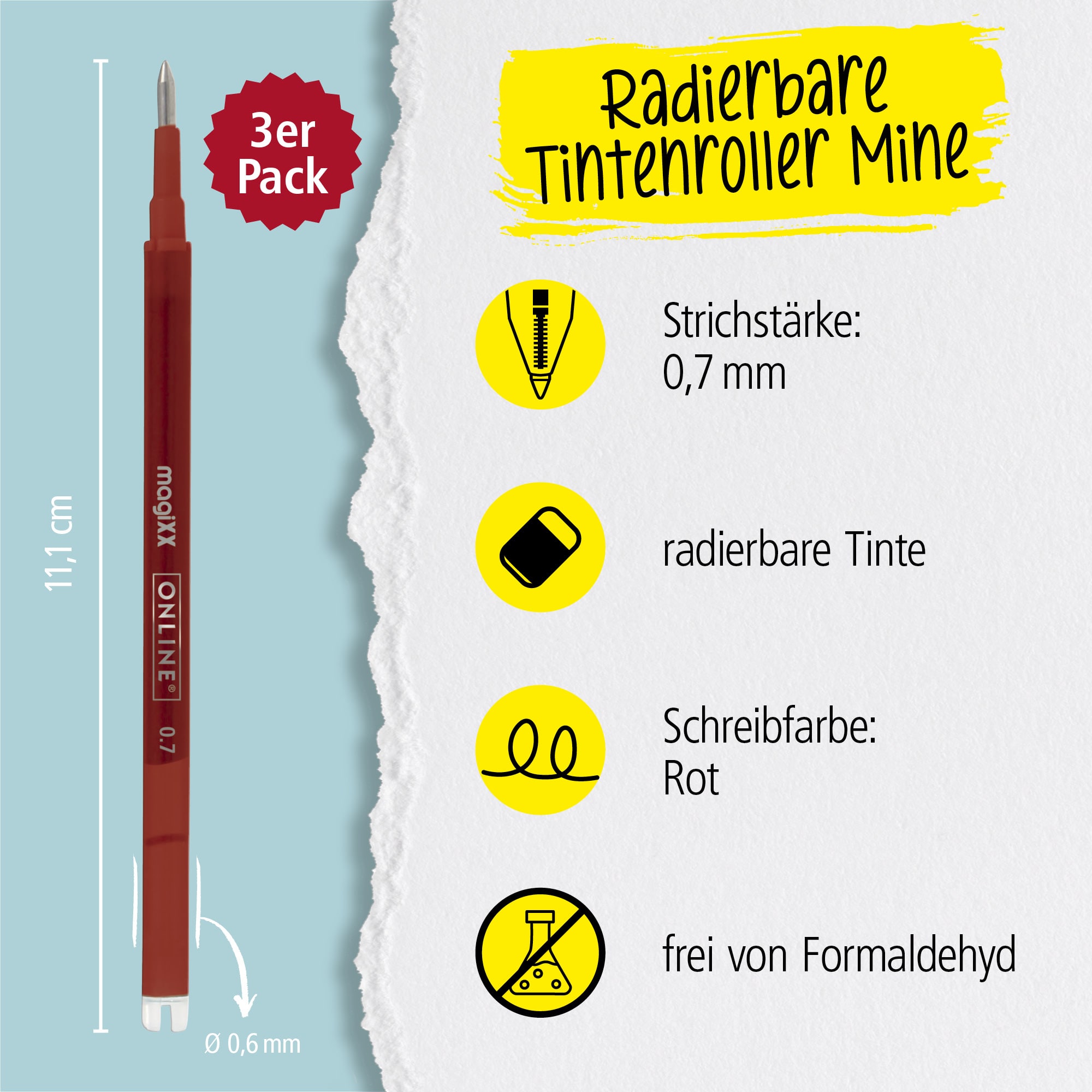 Radierbare Ersatzminen für ONLINE magiXX Gelschreiber - 0,7 mm rot