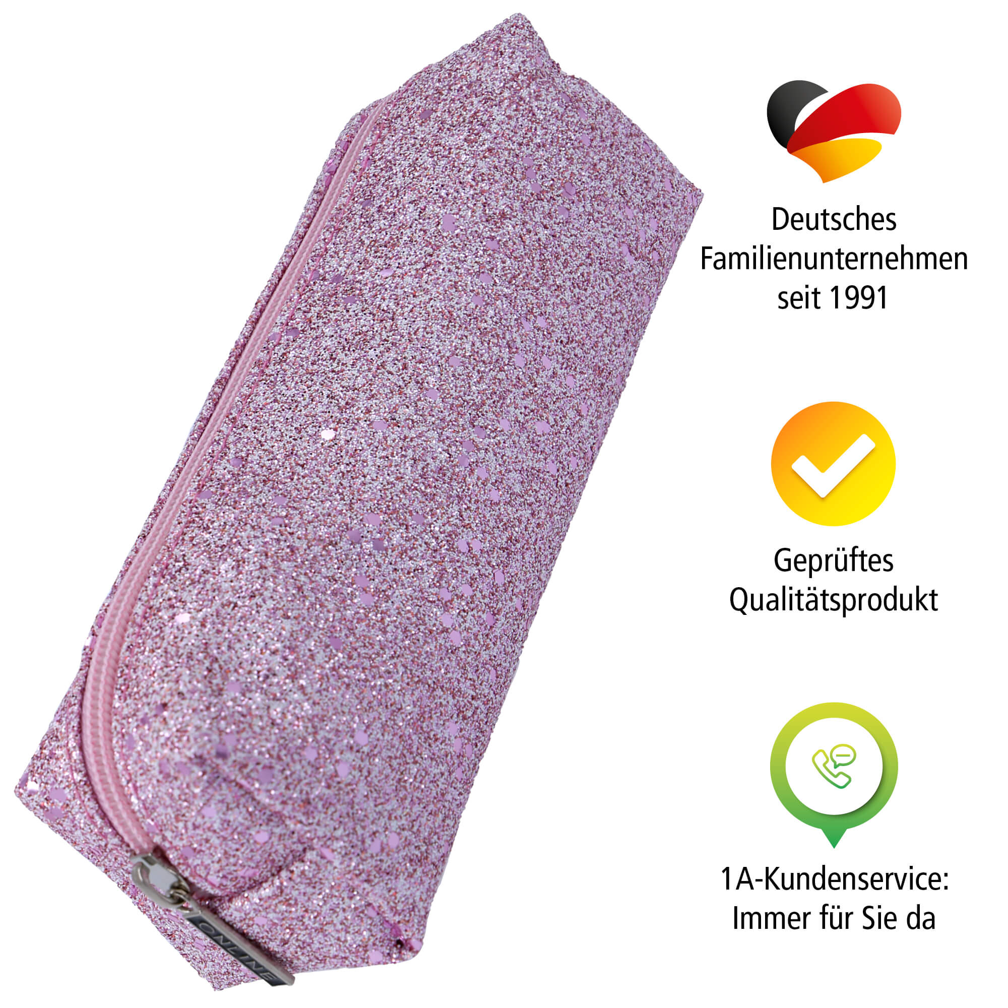 Schlampermäppchen Brush Style, pinkes Federmäppchen mit Glitzer