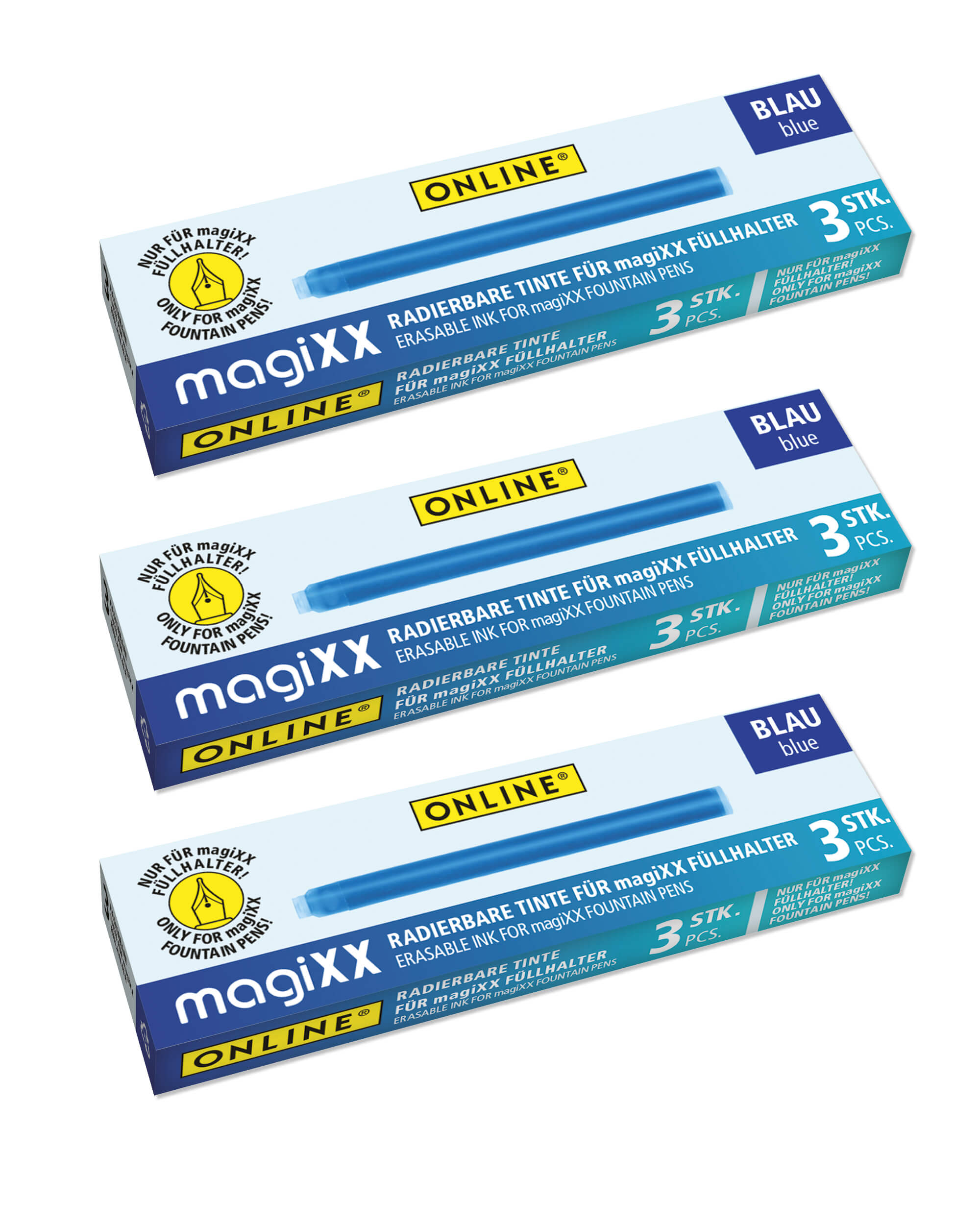 9x radierbare Tintenpatronen für magiXX Füllhalter, Vorteilspack, blauschreibend 9x radierbare Tintenpatronen für magiXX Füllhalter, Vorteilspack, blauschreibend