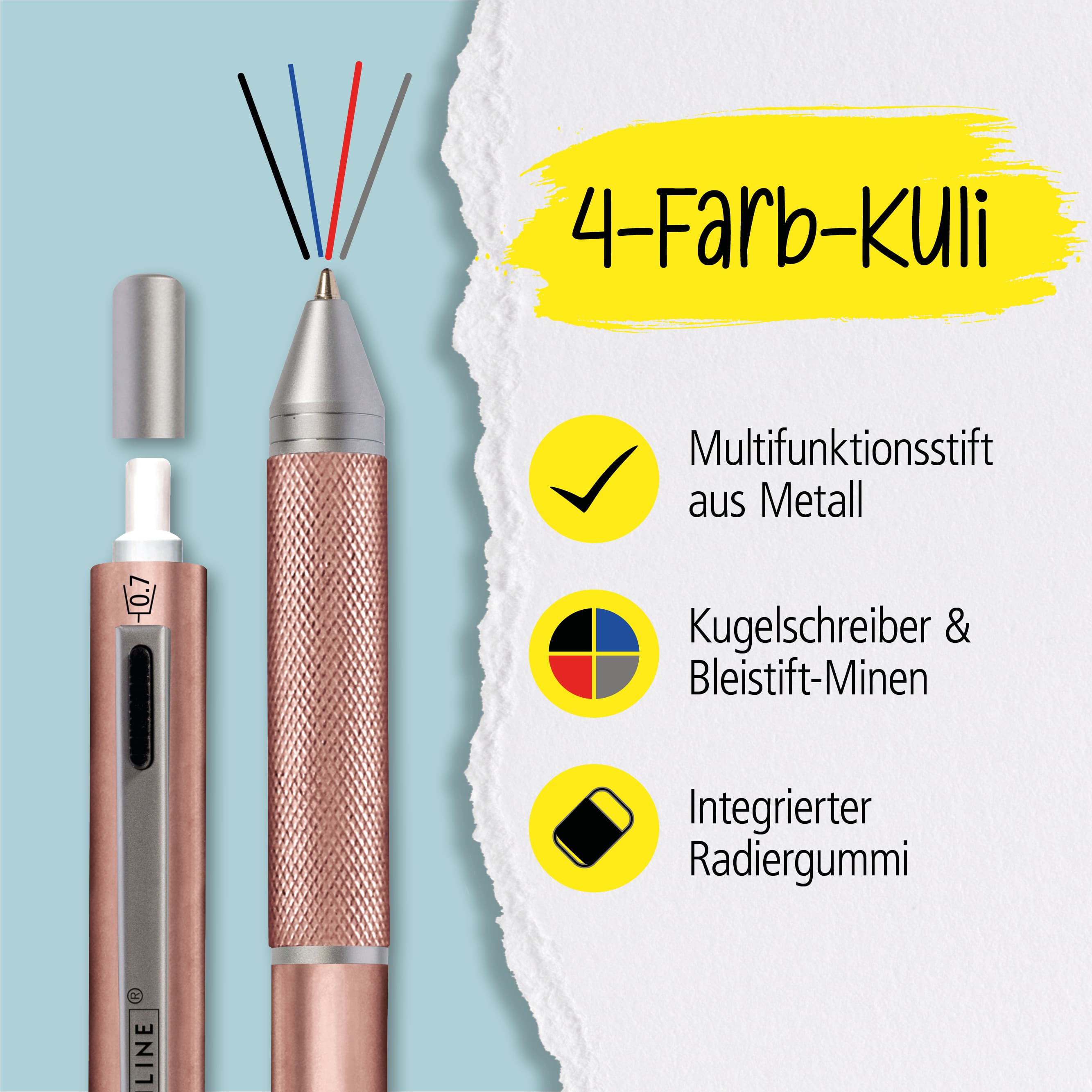 Multipen 4-in-1 Rosegold, inkl. Ersatzminen in Box