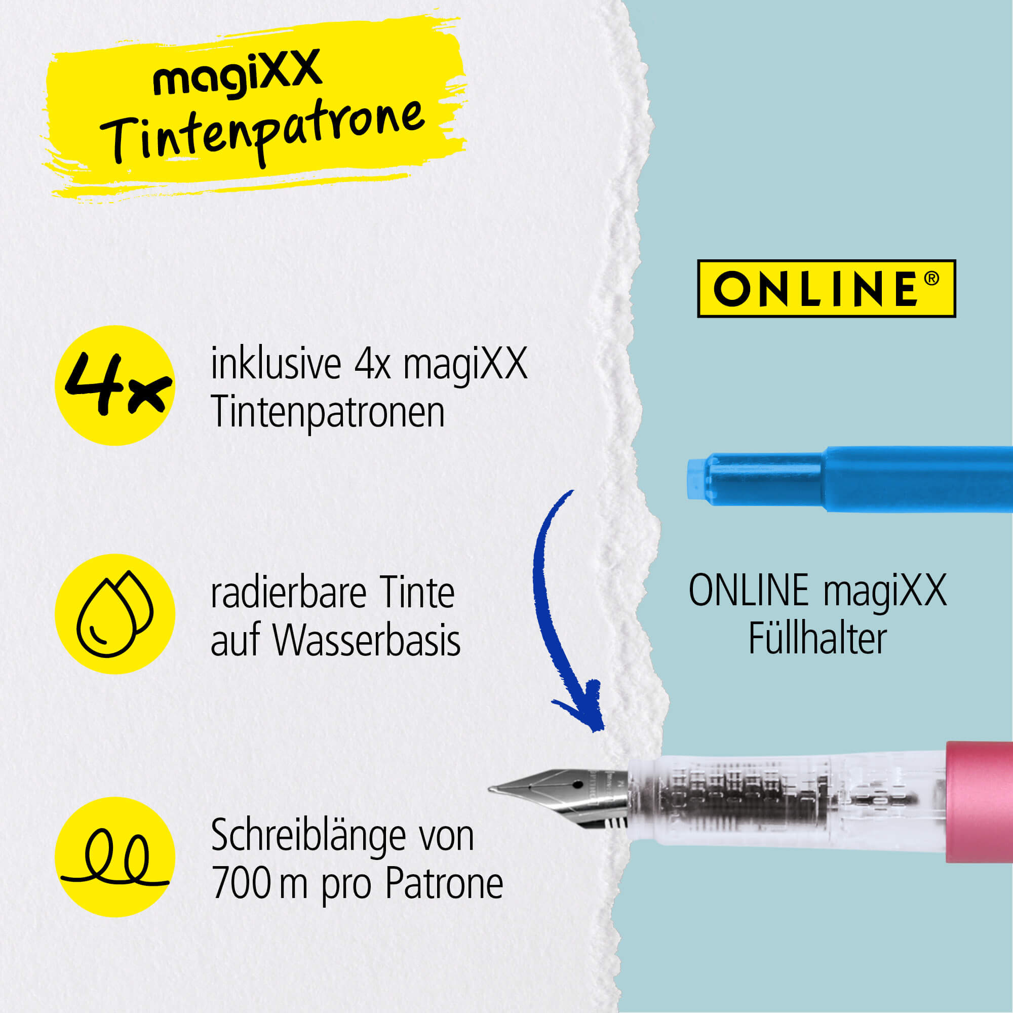 Radierbarer Füller ONLINE magiXX Sweet Love inkl. Tintenpatronen