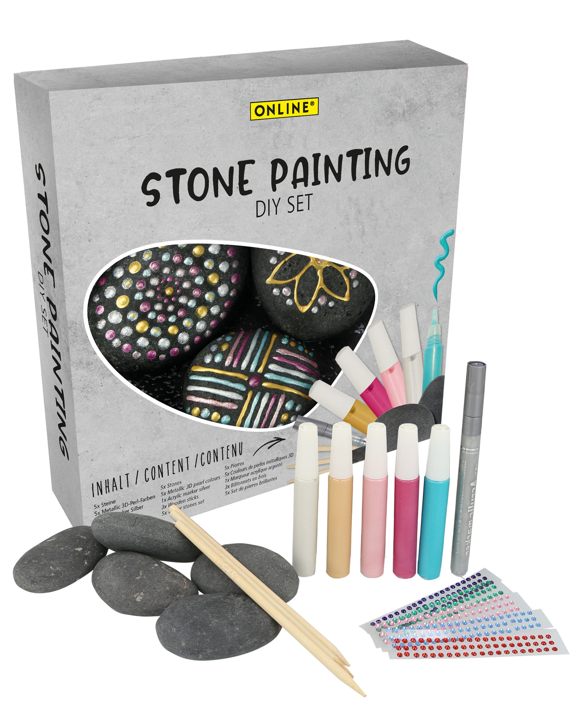 Steine Bemalen Kreativ-Set für Kinder, inkl. Steine und Farbe