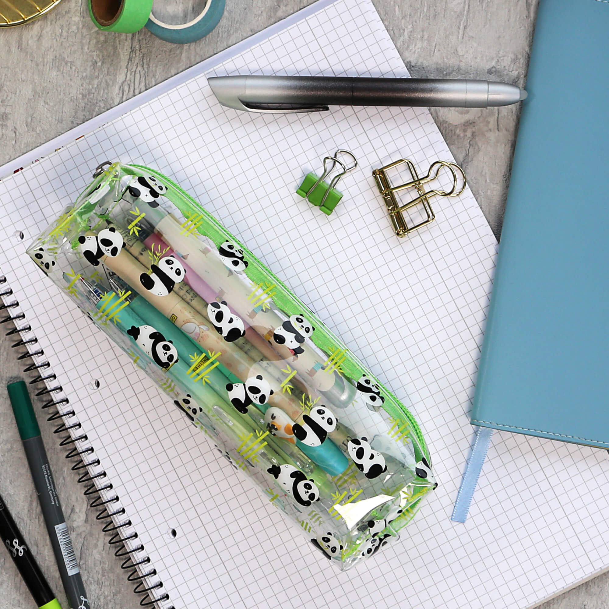 Schlampermäppchen Panda transparent