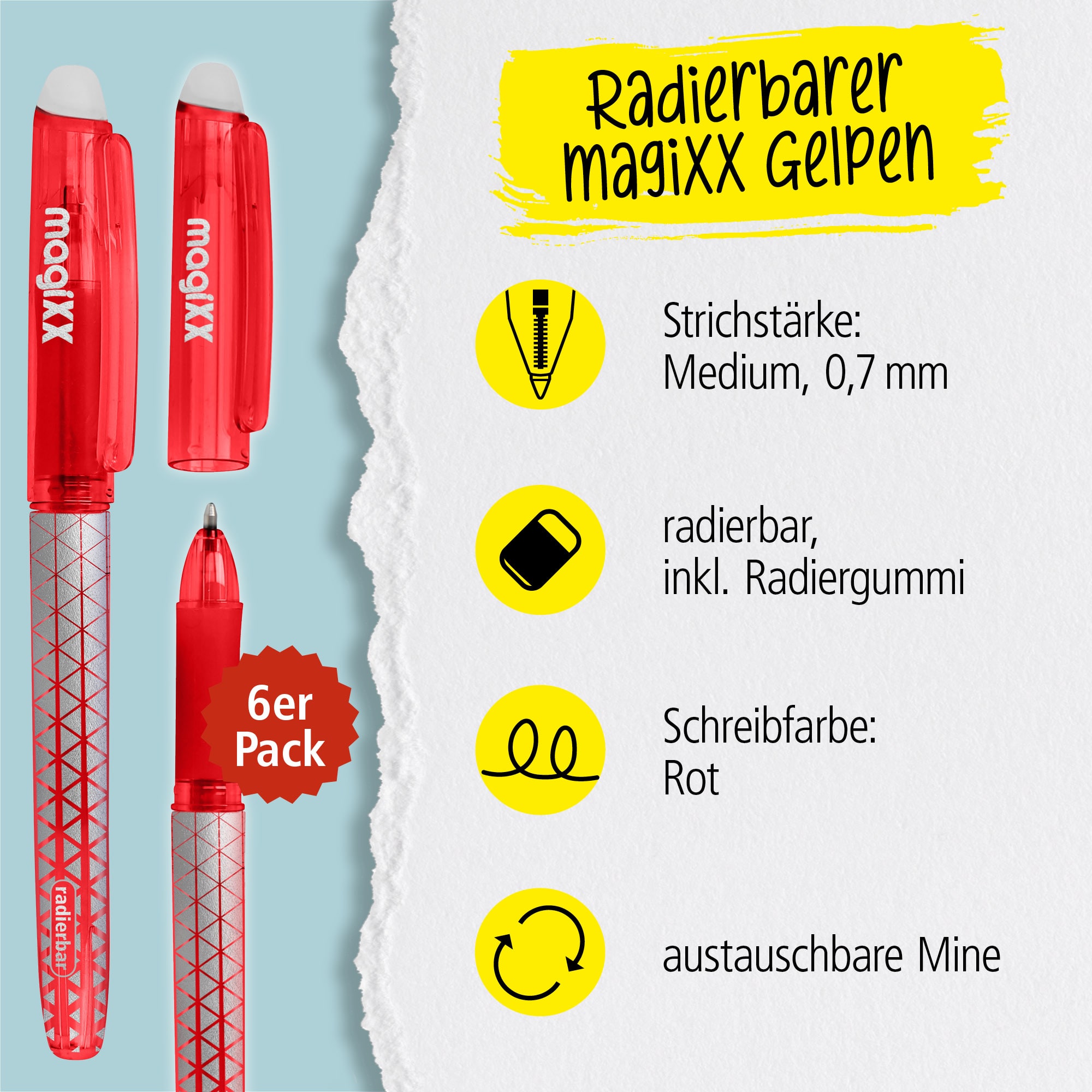 Radierbarer Gelpen ONLINE magiXX Classic Red 6 Stück