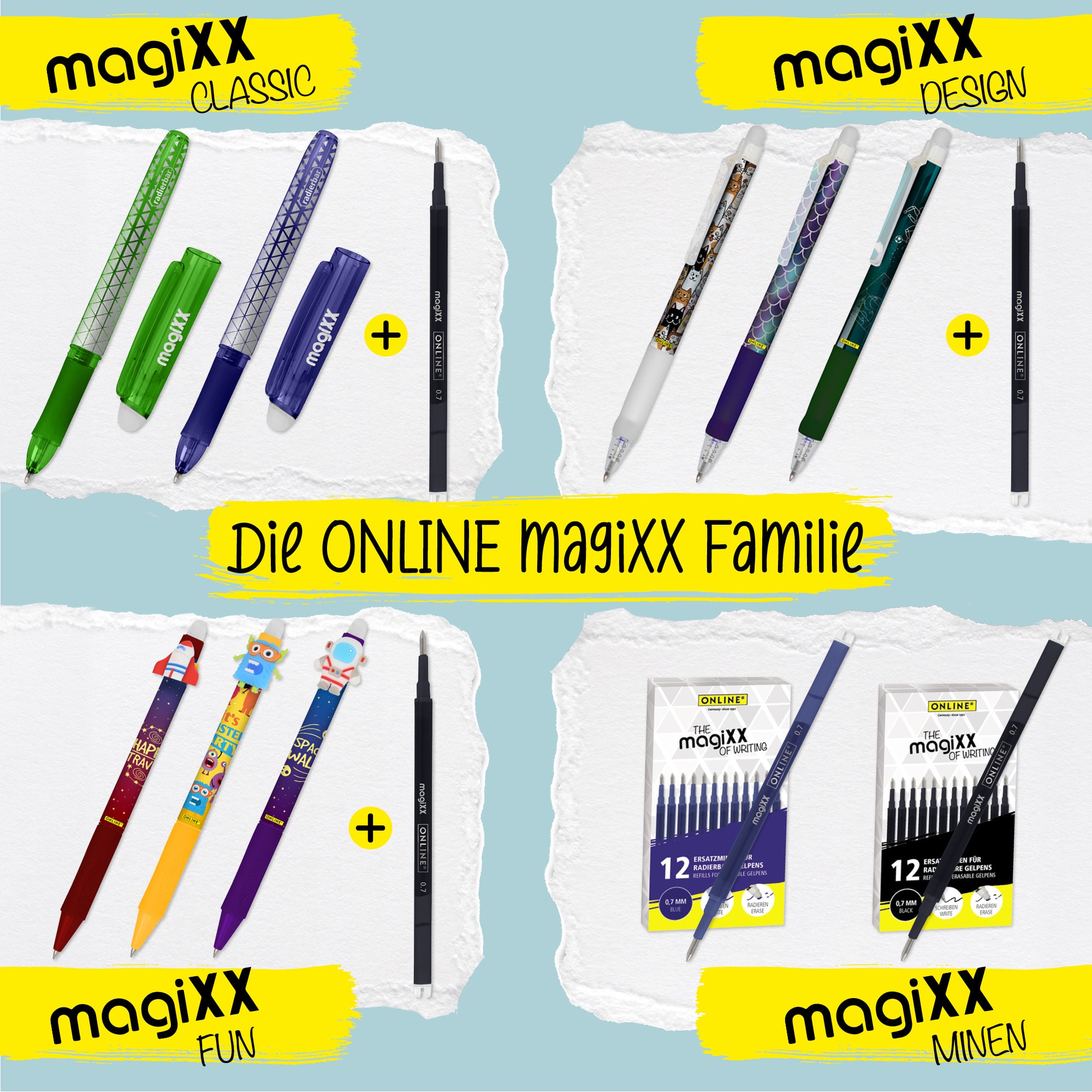 Radierbare Ersatzminen für ONLINE magiXX Gelschreiber - 0,7 mm schwarz