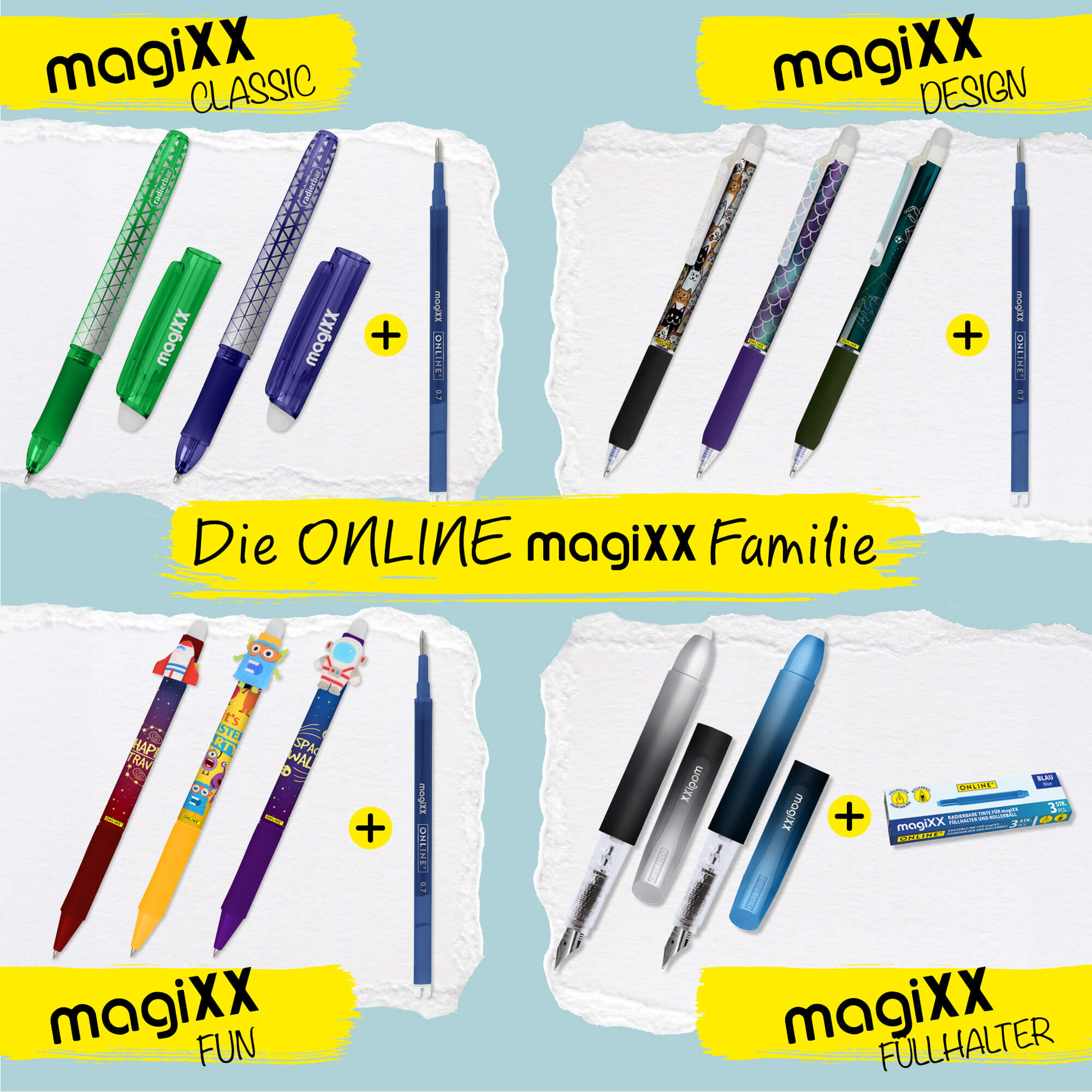 3x radierbare Tintenpatronen für magiXX Füllhalter, blauschreibend