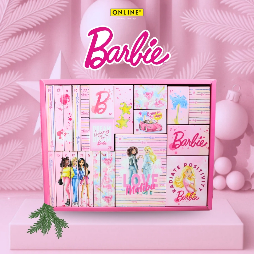 ONLINE Barbie Adventskalender 2025, Kreativ Kalender für Mädchen & Jungen mit über 25 Barbie Produkten