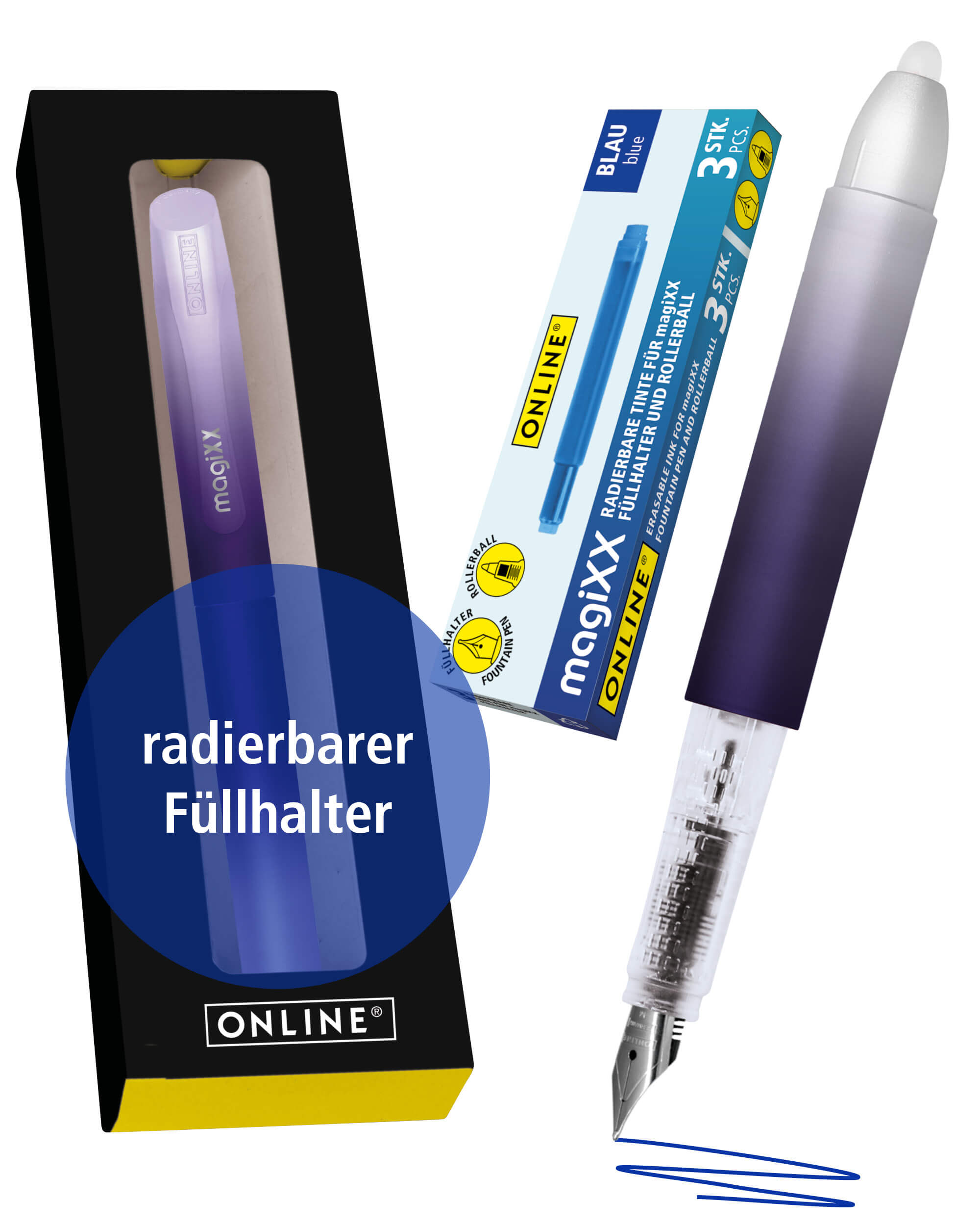 Radierbarer Füller ONLINE magiXX Lavender inkl. Tintenpatronen