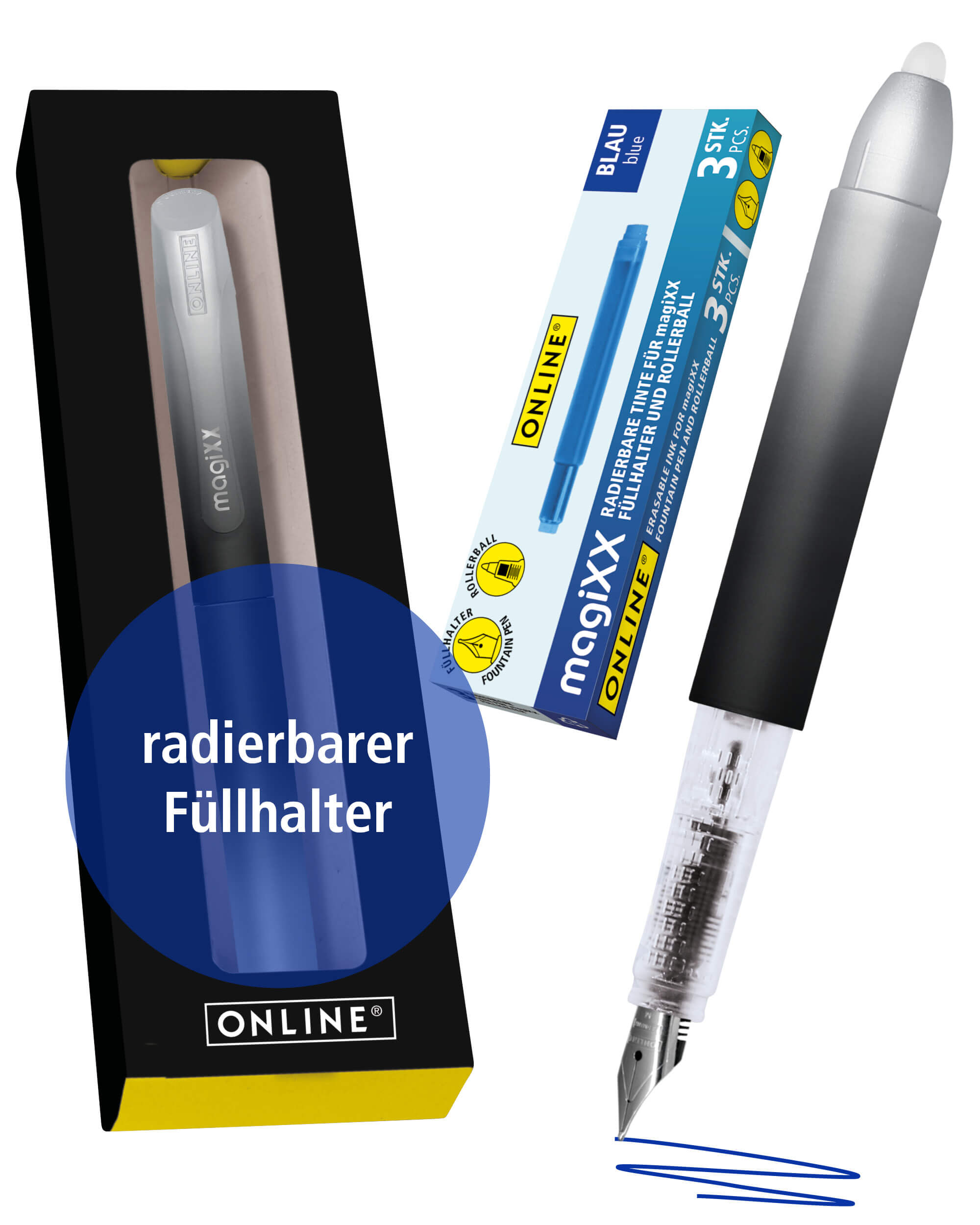 Radierbarer Füller ONLINE magiXX Dark Shadow inkl. Tintenpatronen