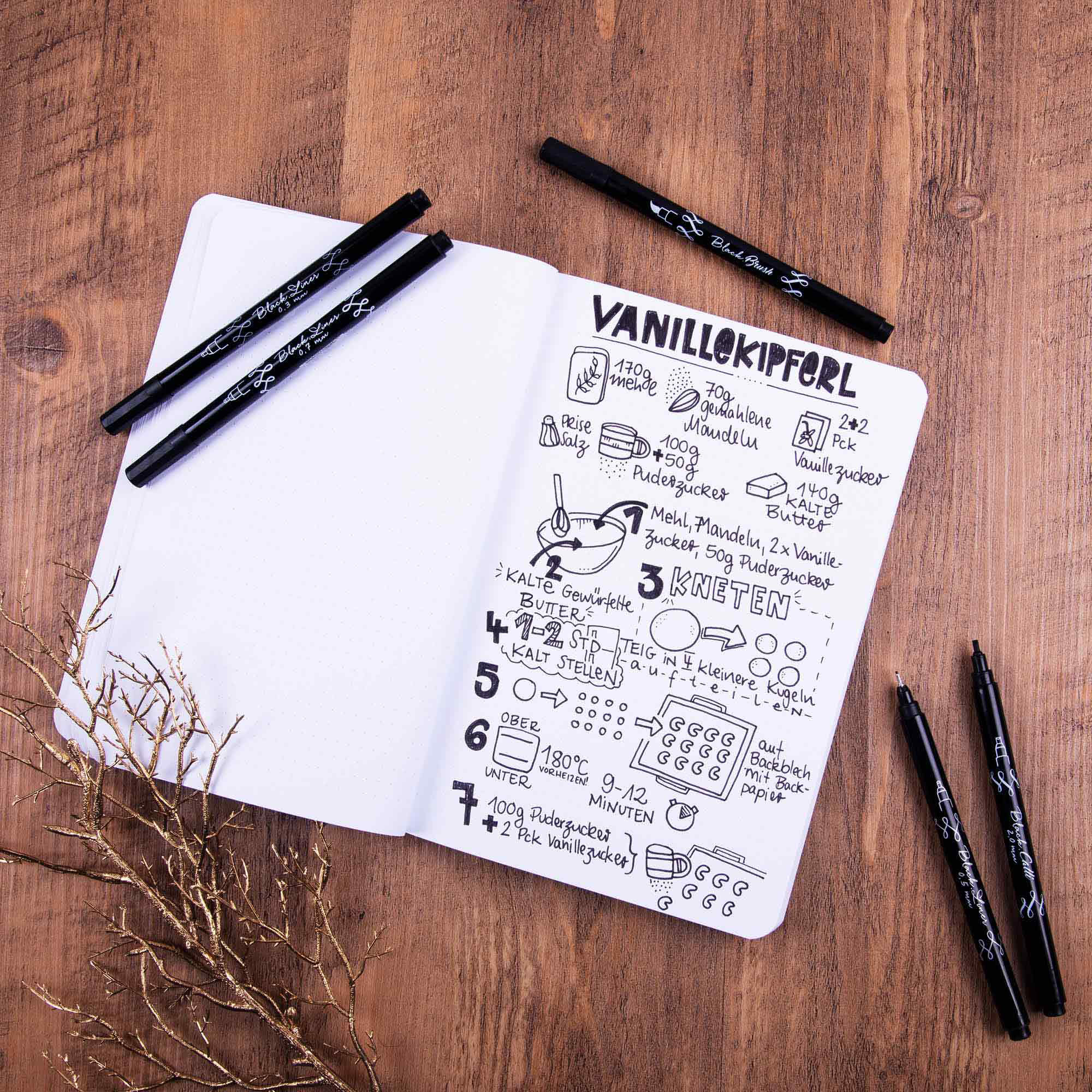 Kalligrafiestifte und Handlettering Brushpen und Fineliner in einem Set von Online