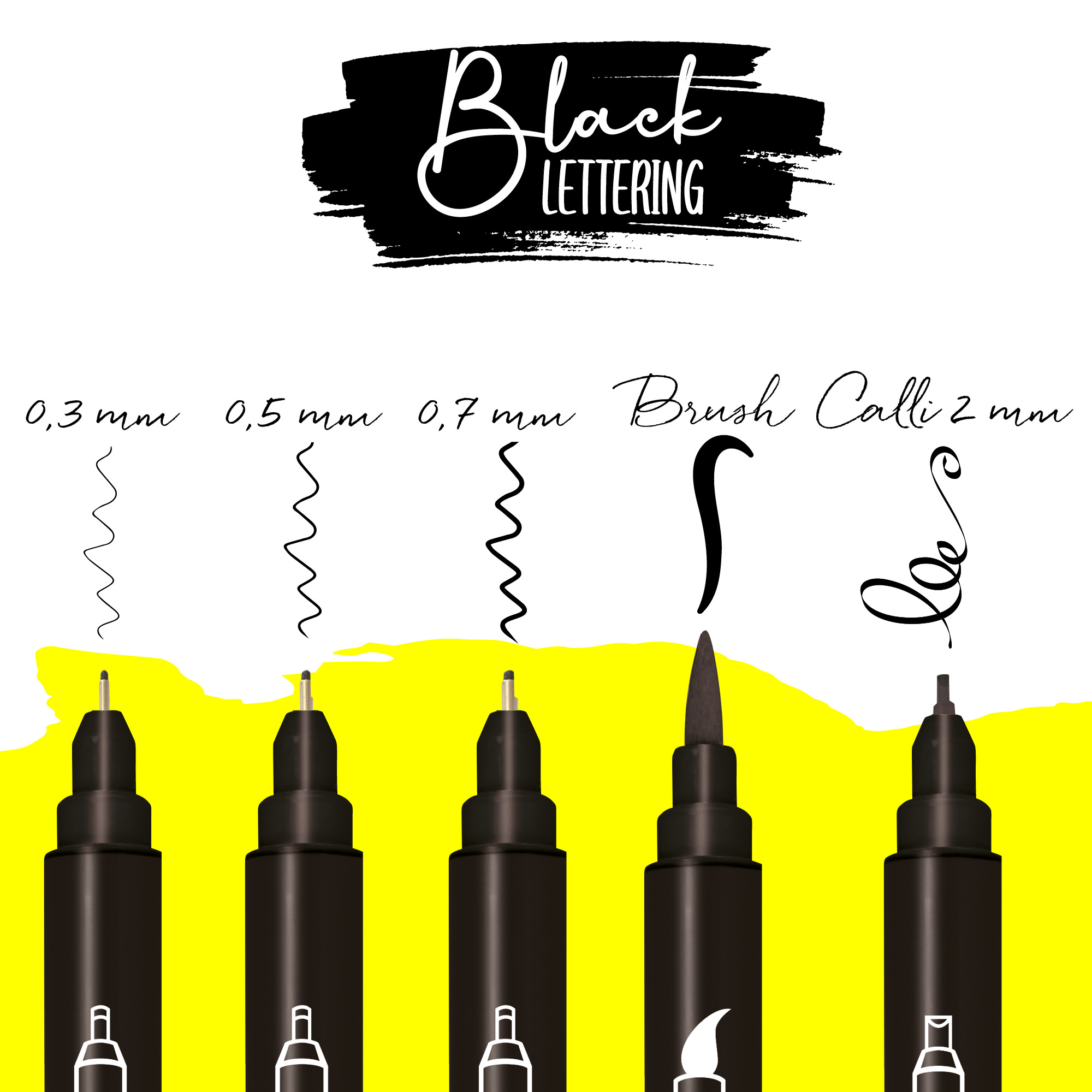 Black Lettering Set - Fineliner und Brushpen
