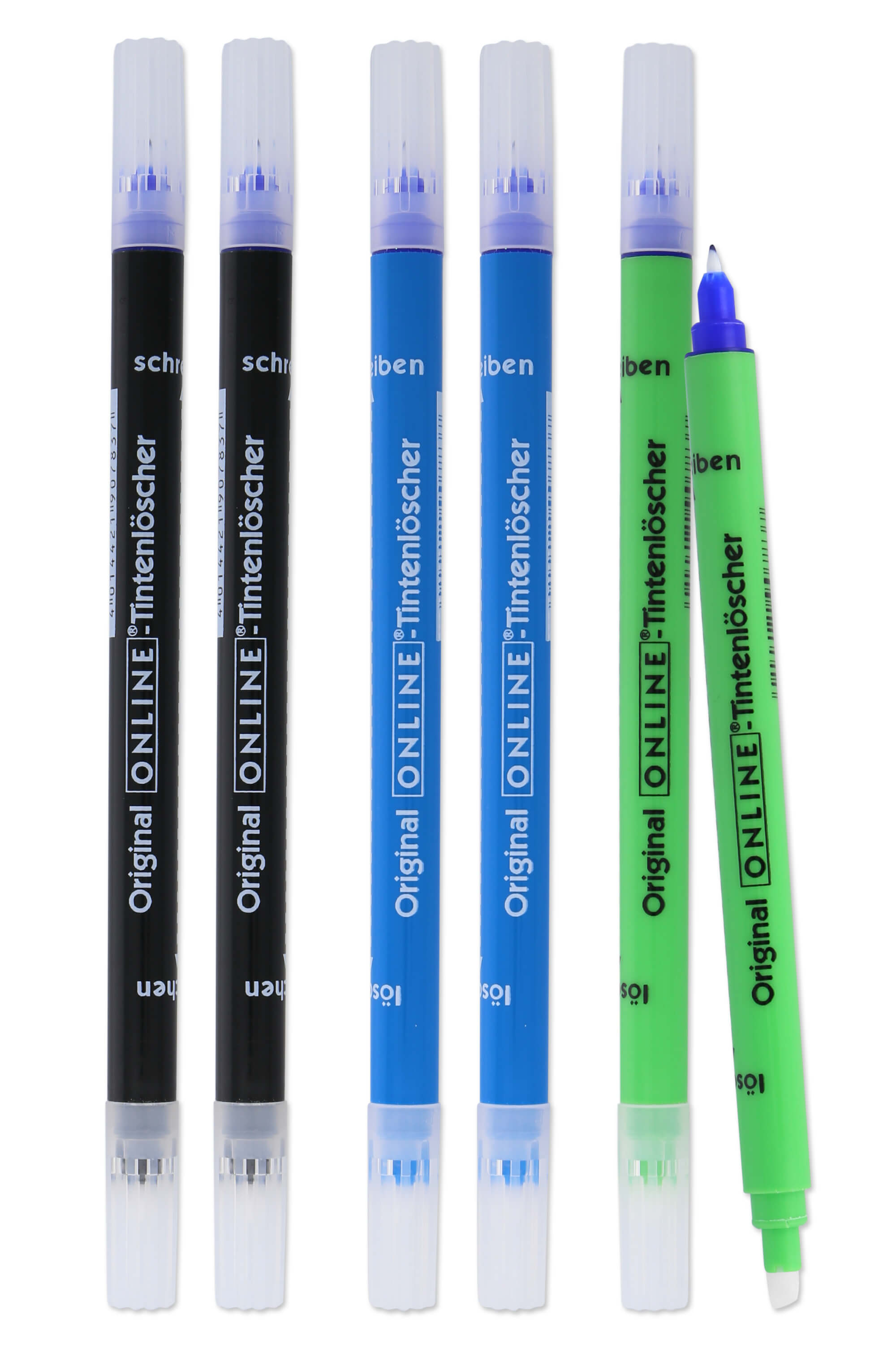 Vorteilspack Tintenlöscher, 6 Stück, Schwarz, Blau, Grün Vorteilspack Tintenlöscher, 6 Stück, Schwarz, Blau, Grün
