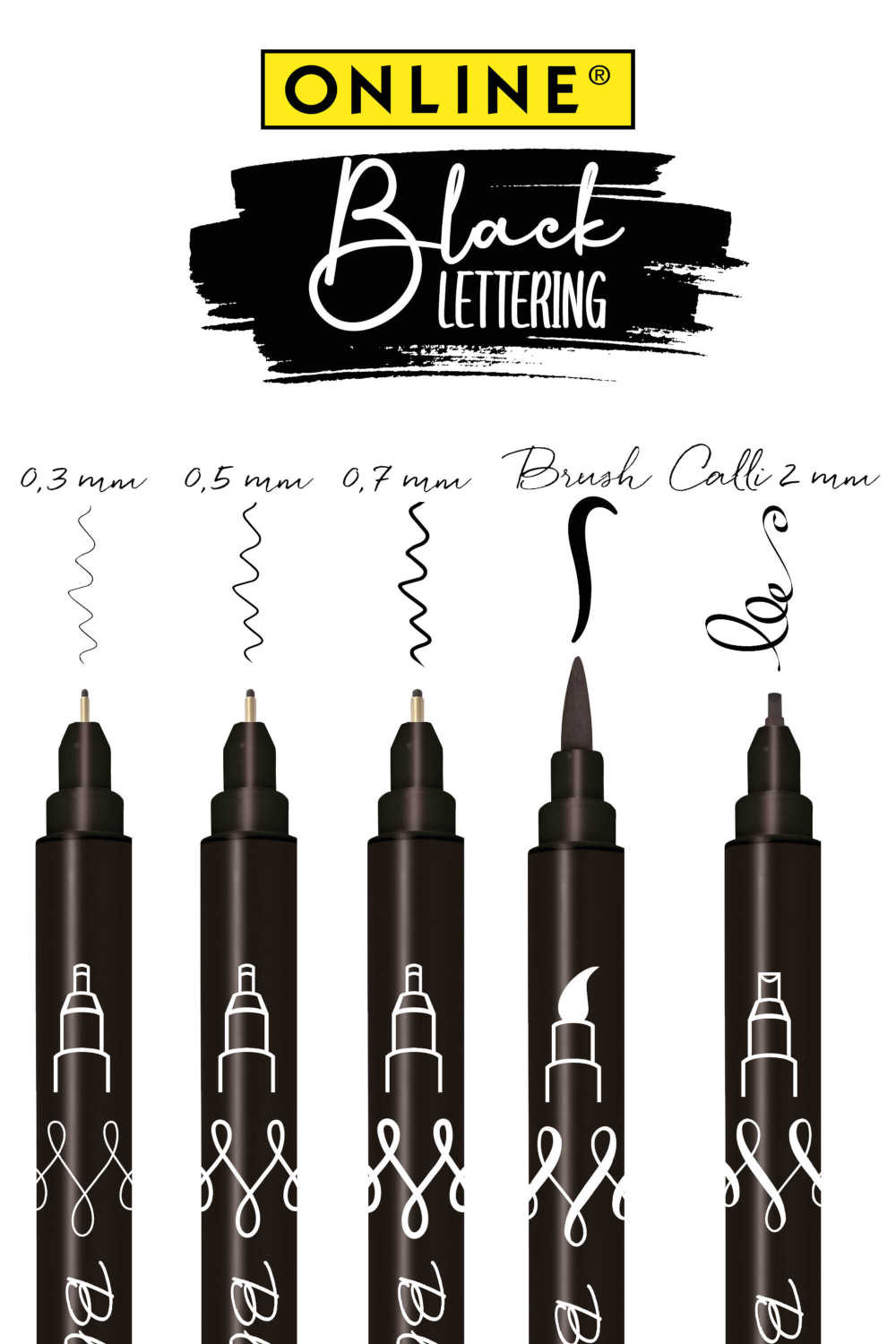 Online Black Lettering Set Fineliner und Kalligraphie Stifte