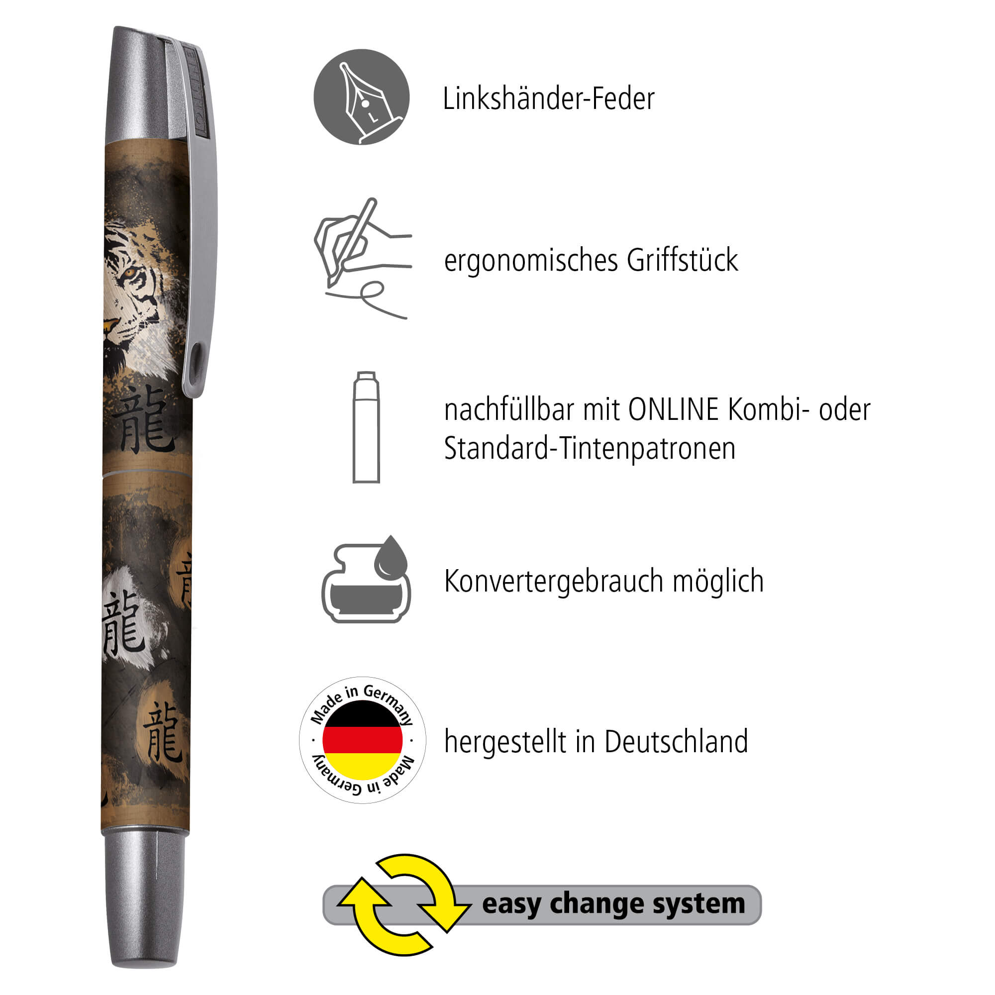 Füller mit Linkshänder-Feder hergestellt in Deutschland