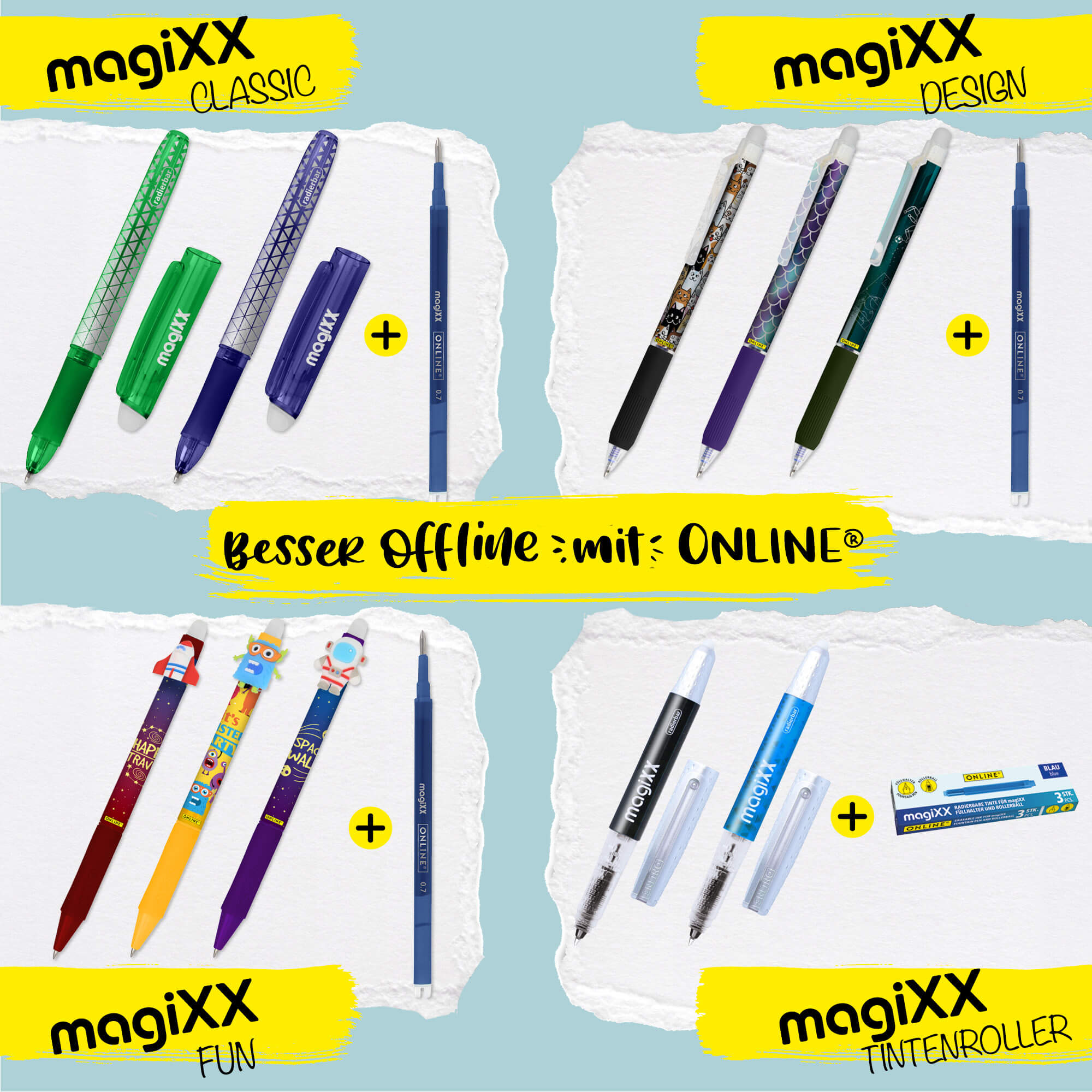 Radierbarer Patronenrollerball ONLINE magiXX Blue inkl. Tintenpatronen