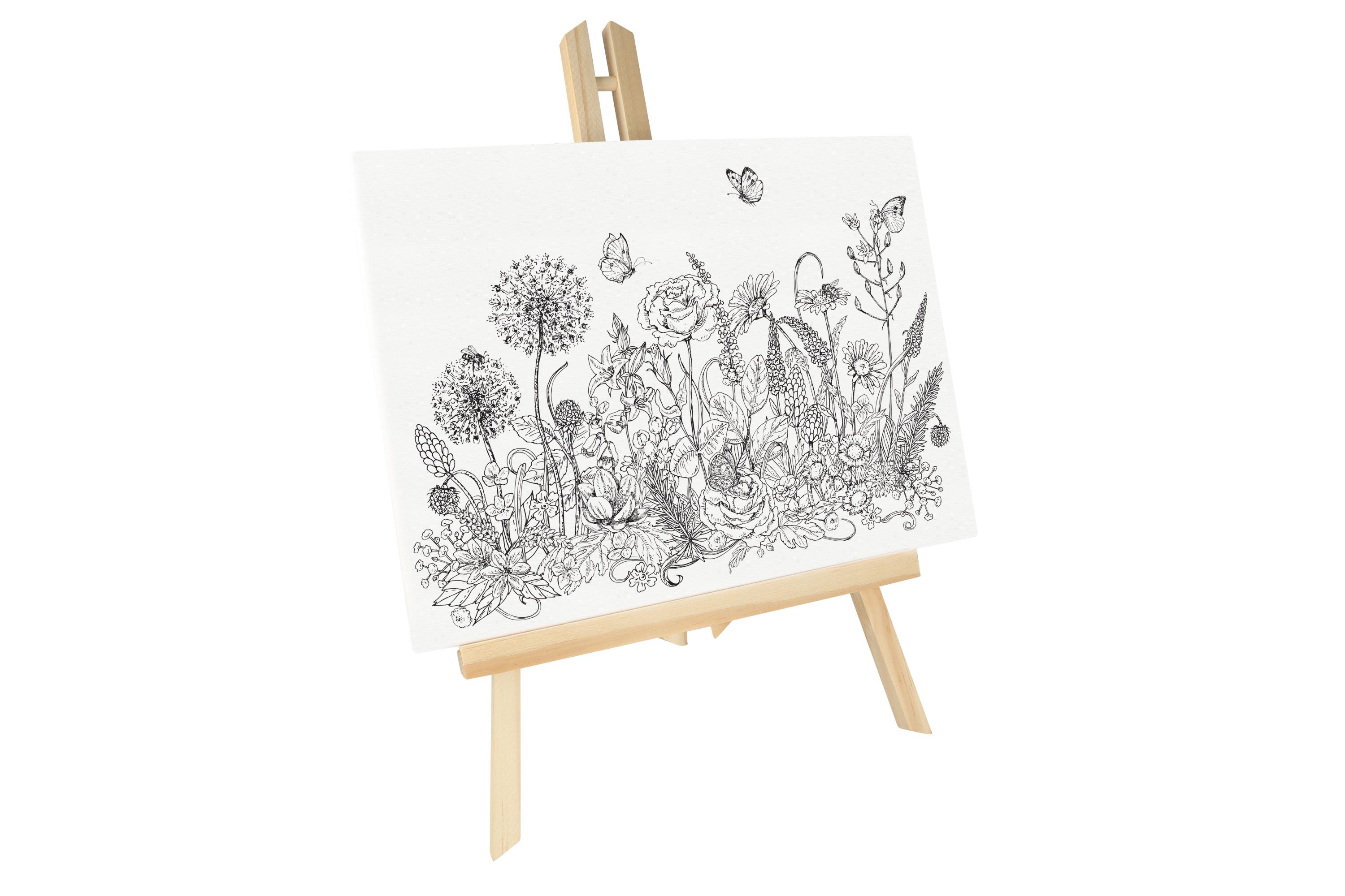Leinwand auf Holzstaffelei inkl. 6 Brushpens Motiv Blumen | Flowers