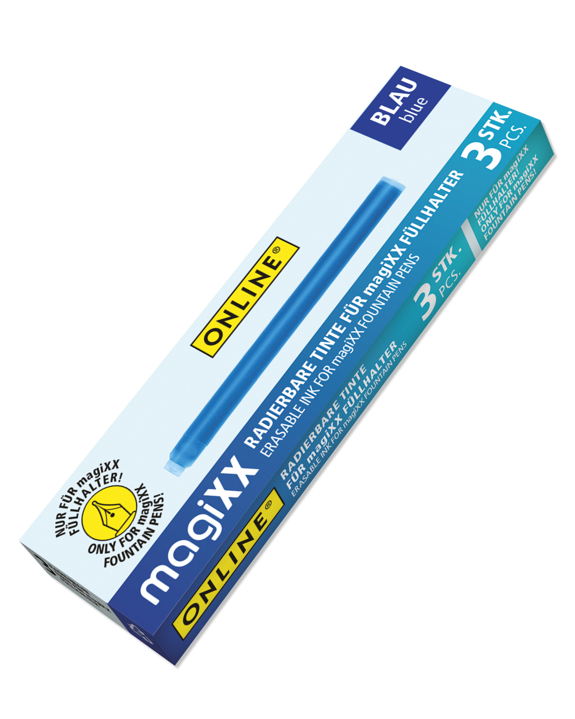 3x radierbare Tintenpatronen für magiXX Füllhalter, blauschreibend 3x radierbare Tintenpatronen für magiXX Füllhalter, blauschreibend