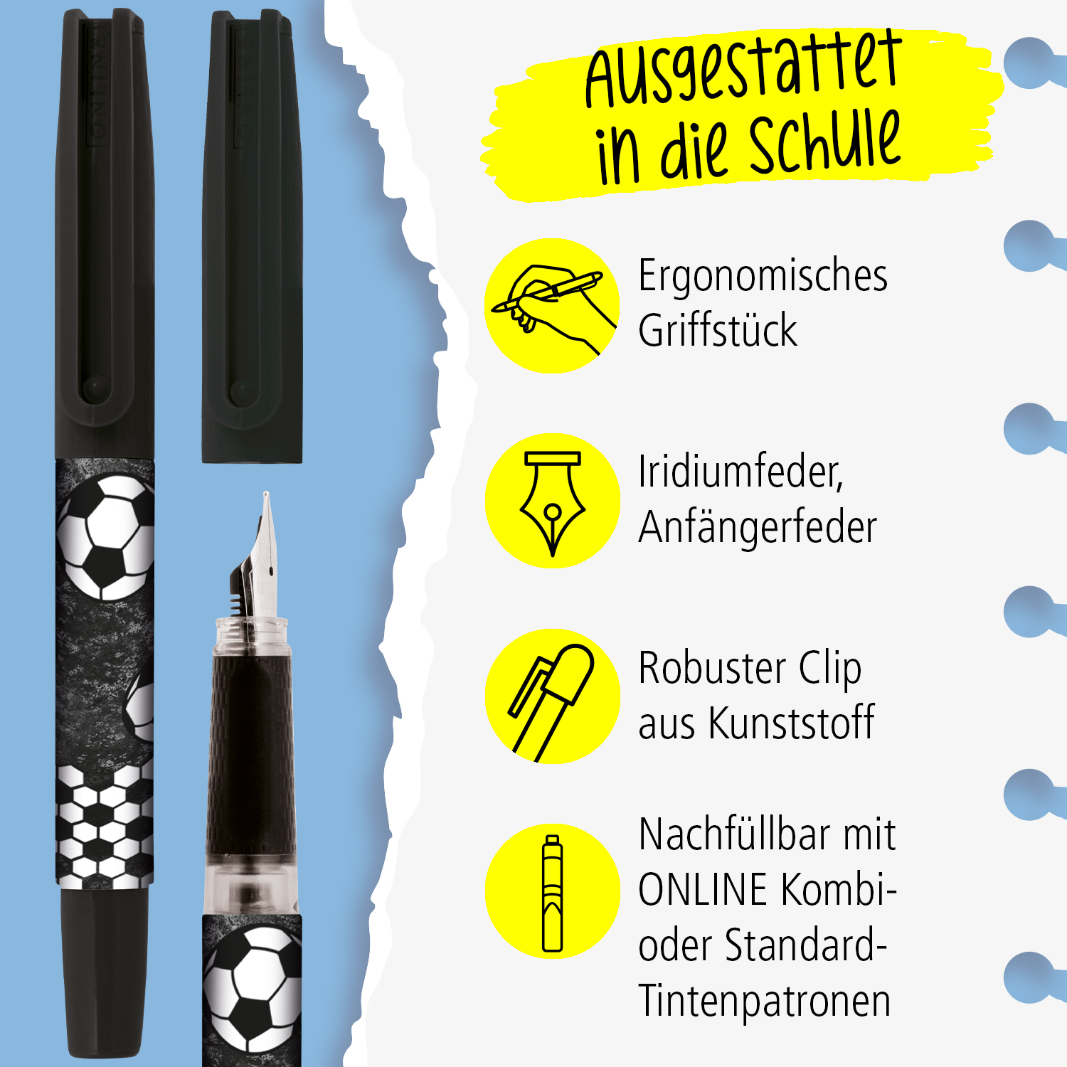 Mit ergonomischem Griffstück und spezieller Iridiumfeder für Anfänger
