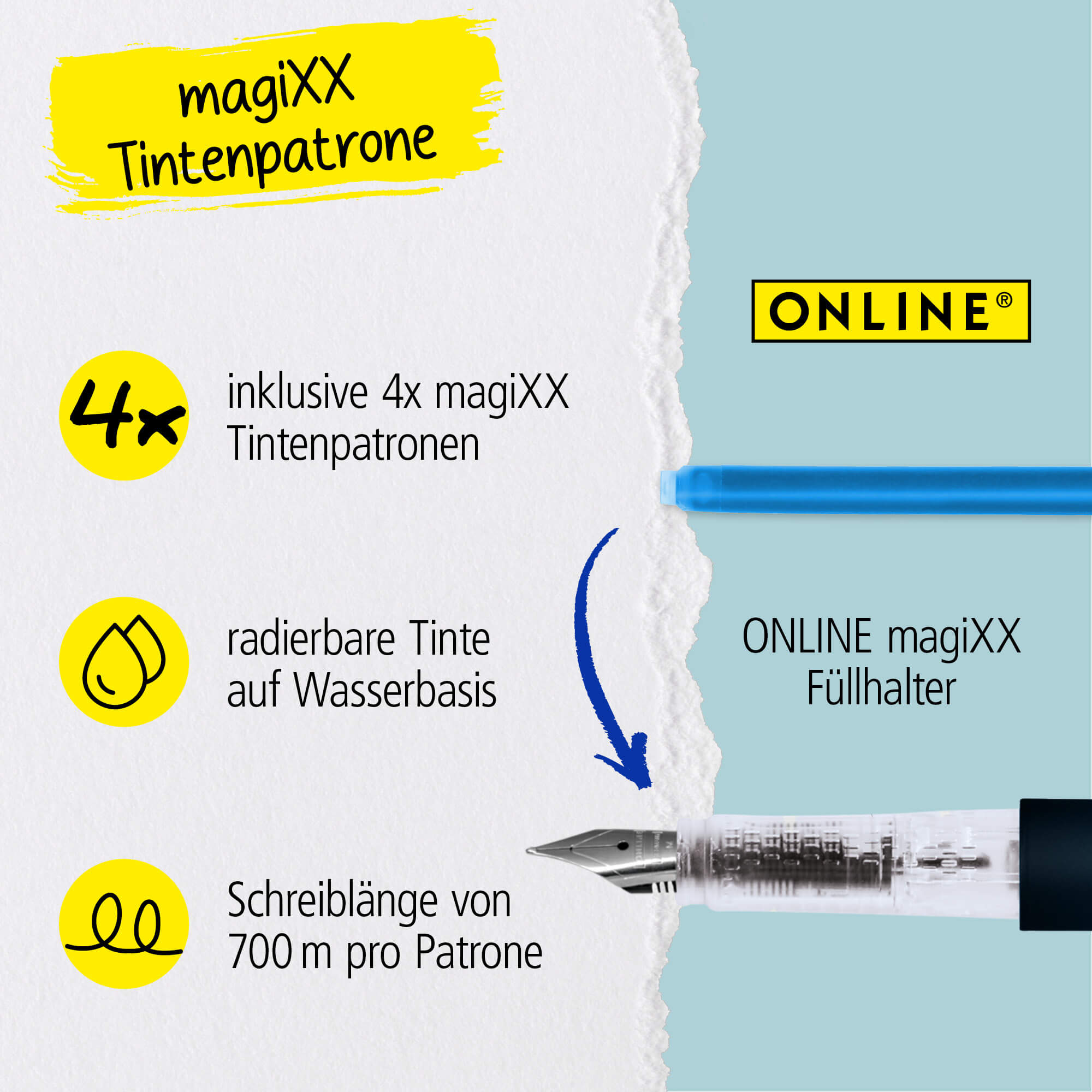 Radierbarer Füller ONLINE magiXX Deep Ocean inkl. Tintenpatronen Radierbarer Füller ONLINE magiXX Deep Ocean inkl. Tintenpatronen