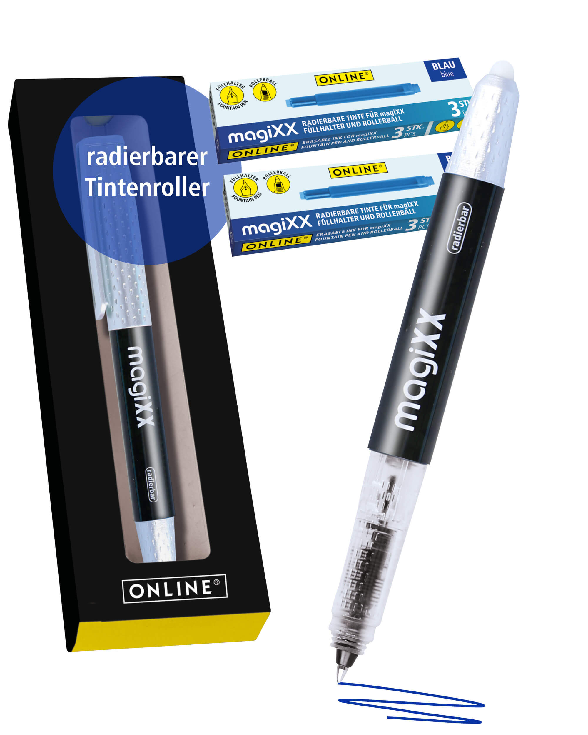 Radierbarer Patronenrollerball ONLINE magiXX Black inkl. Tintenpatronen