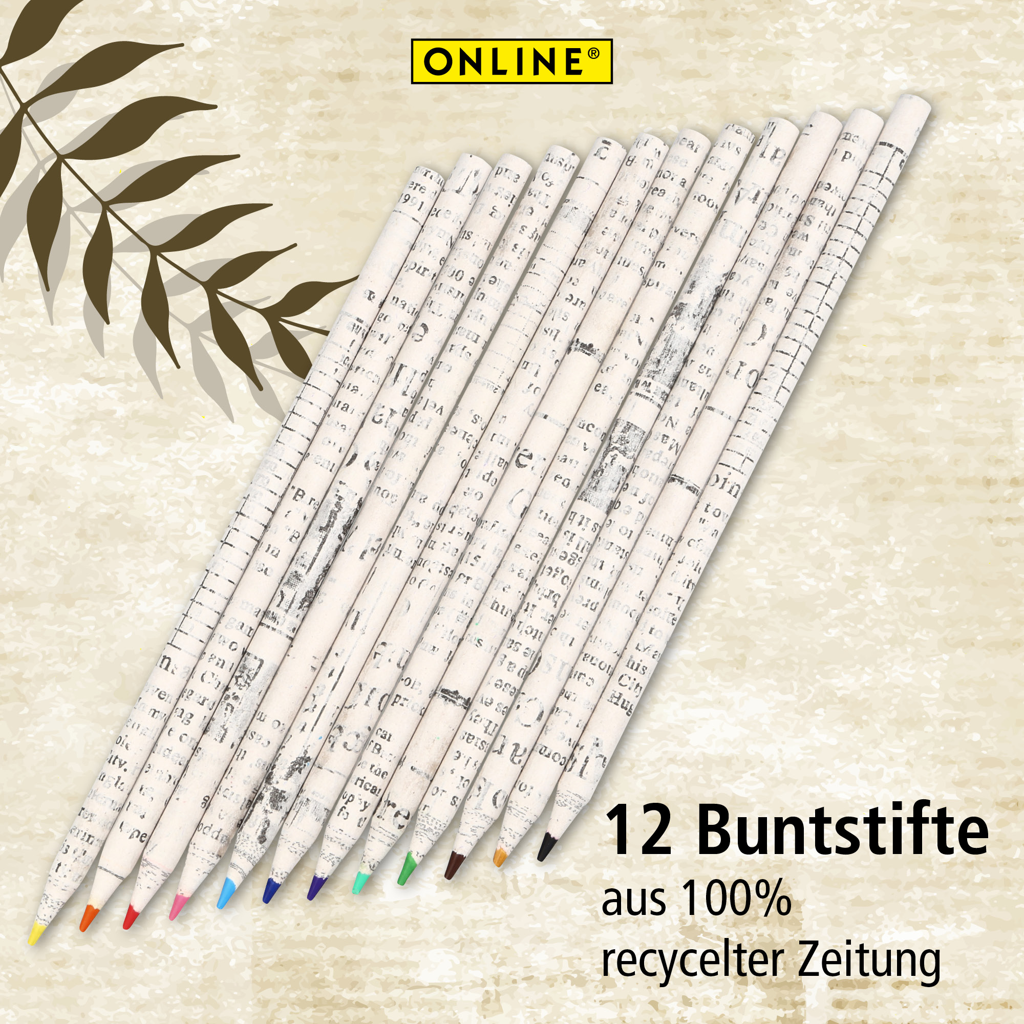 12 Buntstifte aus 100% recycelter Zeitung
