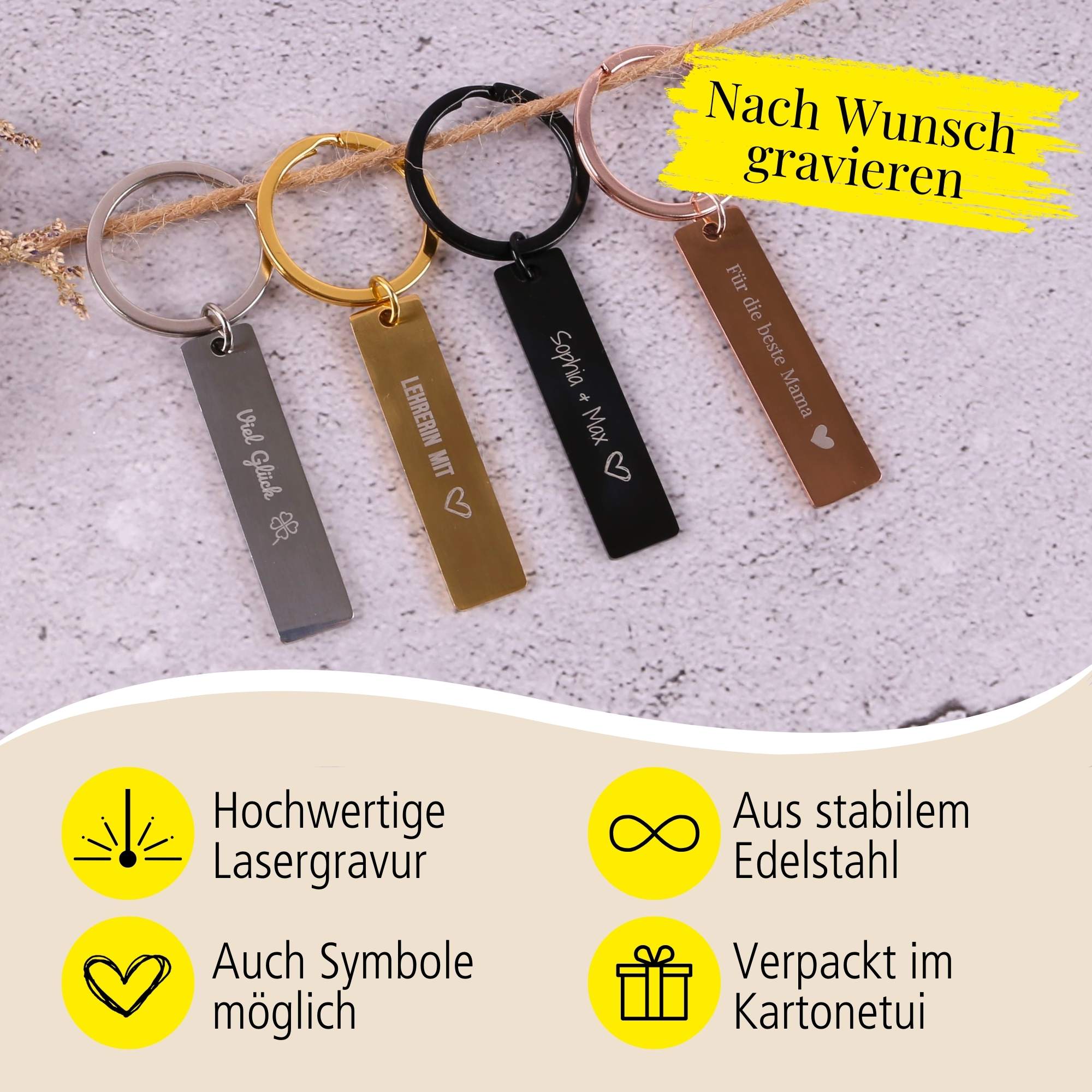 Schlüsselanhänger Plättchen Schwarz Personalisiert