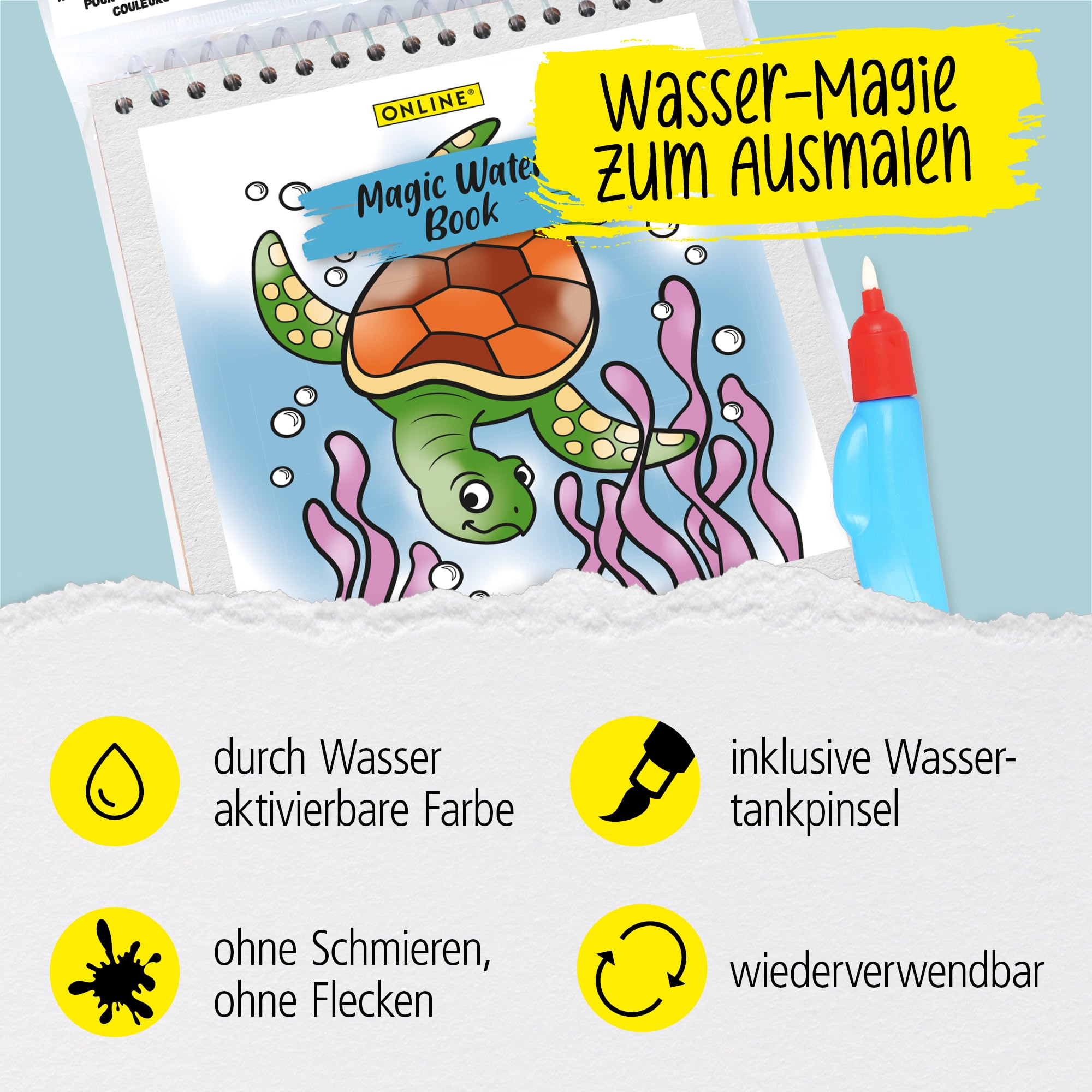 Magic Water Colouring Wassermalbuch, inkl. Pinsel